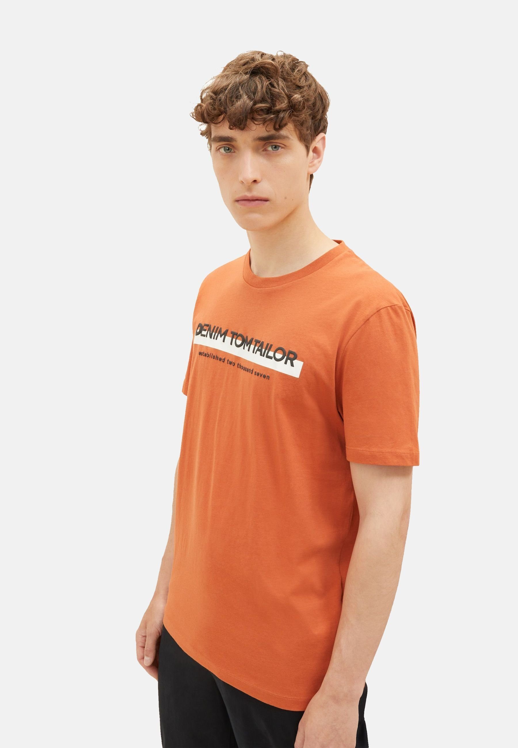 TOM Logoprint orange T-Shirt T-Shirt TAILOR Denim Kurzarmshirt (1-tlg) mit TAILOR TOM