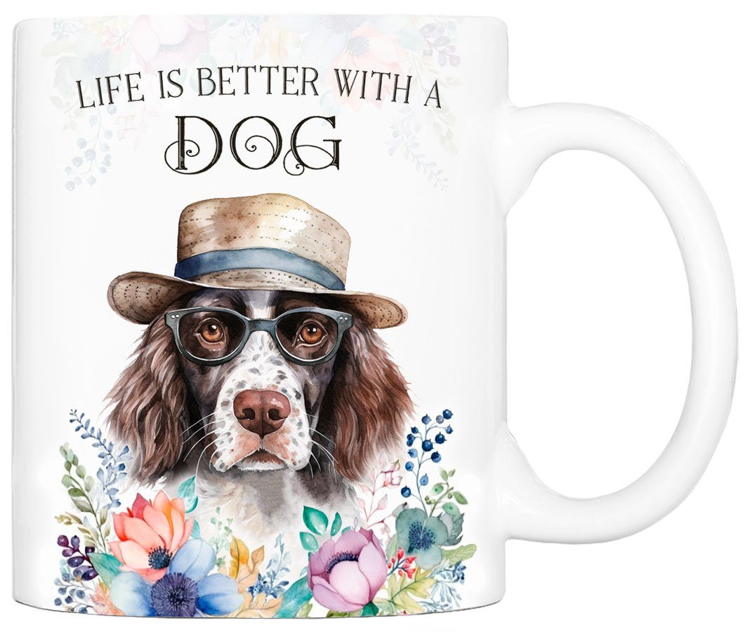 Cadouri Tasse KLEINER MÜNSTERLÄNDER - Kaffeetasse für Hundefreunde, Keramik, mit Hunderasse, beidseitig bedruckt, handgefertigt, Geschenk, 330 ml