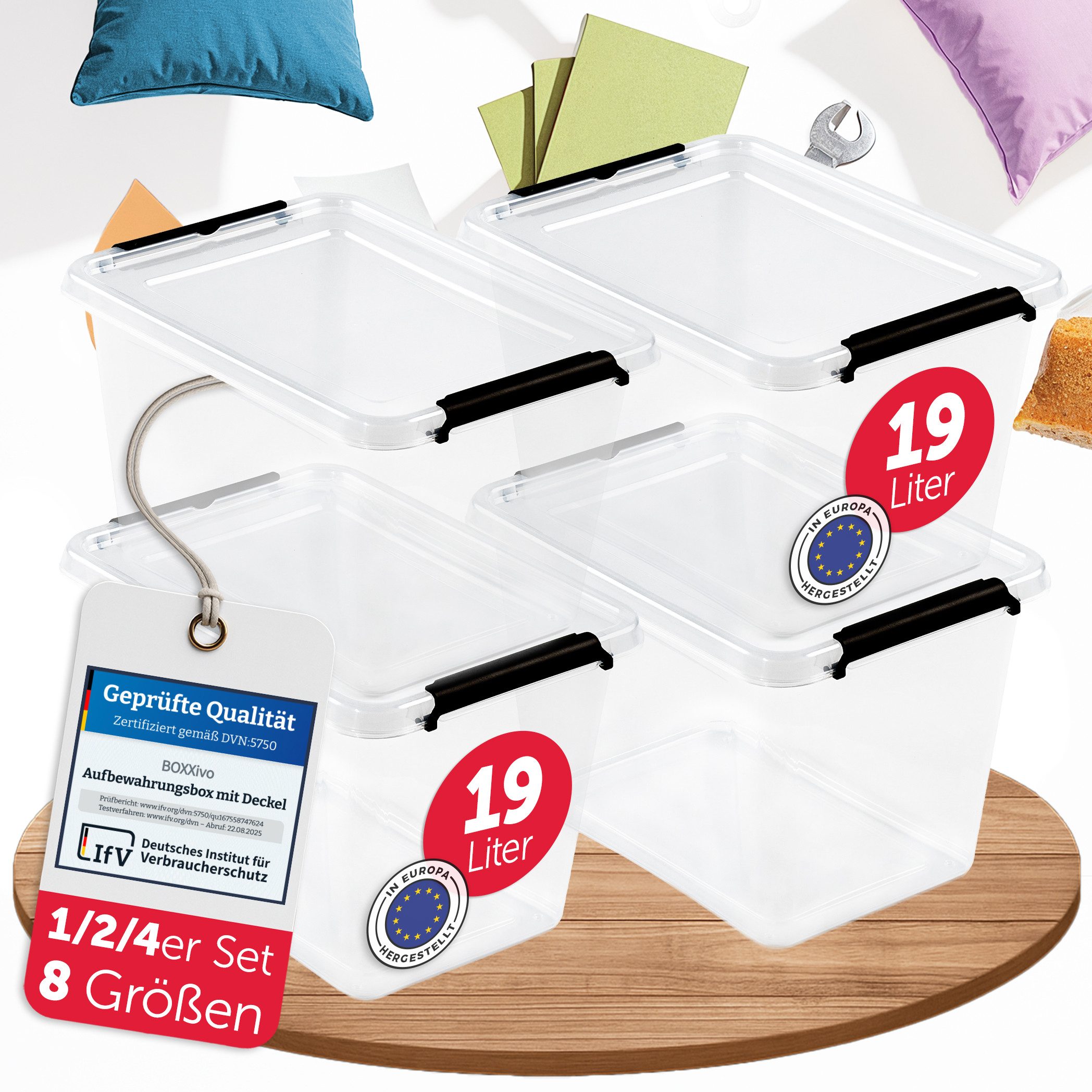 BOXXivo Aufbewahrungsbox Aufbewahrungsboxen mit Deckel BPA-freie & lebensmittelechte Boxen (4 St), Plastikbox mit Deckel - robuste & stapelbare Aufbewahrungsboxen
