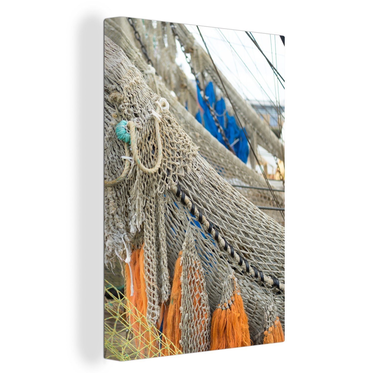 OneMillionCanvasses® Leinwandbild Bunte Fischernetze im Hafen von IJmuiden, (1 St), Leinwandbild fertig bespannt inkl. Zackenaufhänger, Gemälde, 20x30 cm