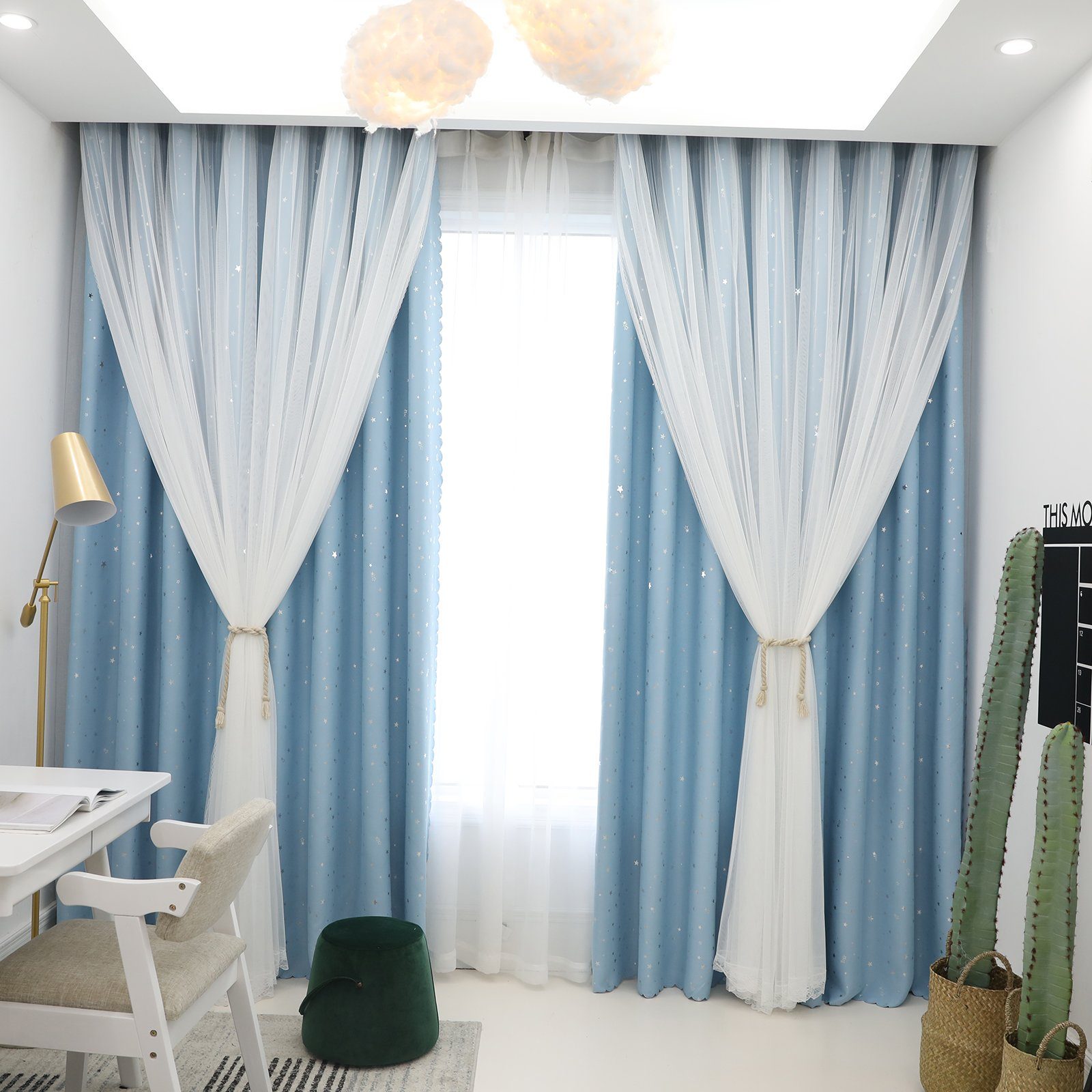 Rosnek Gardine Sterne Fenster Vorhang, Bogen Garn Tüll, Doppellagig,Hollow- günstig online kaufen
