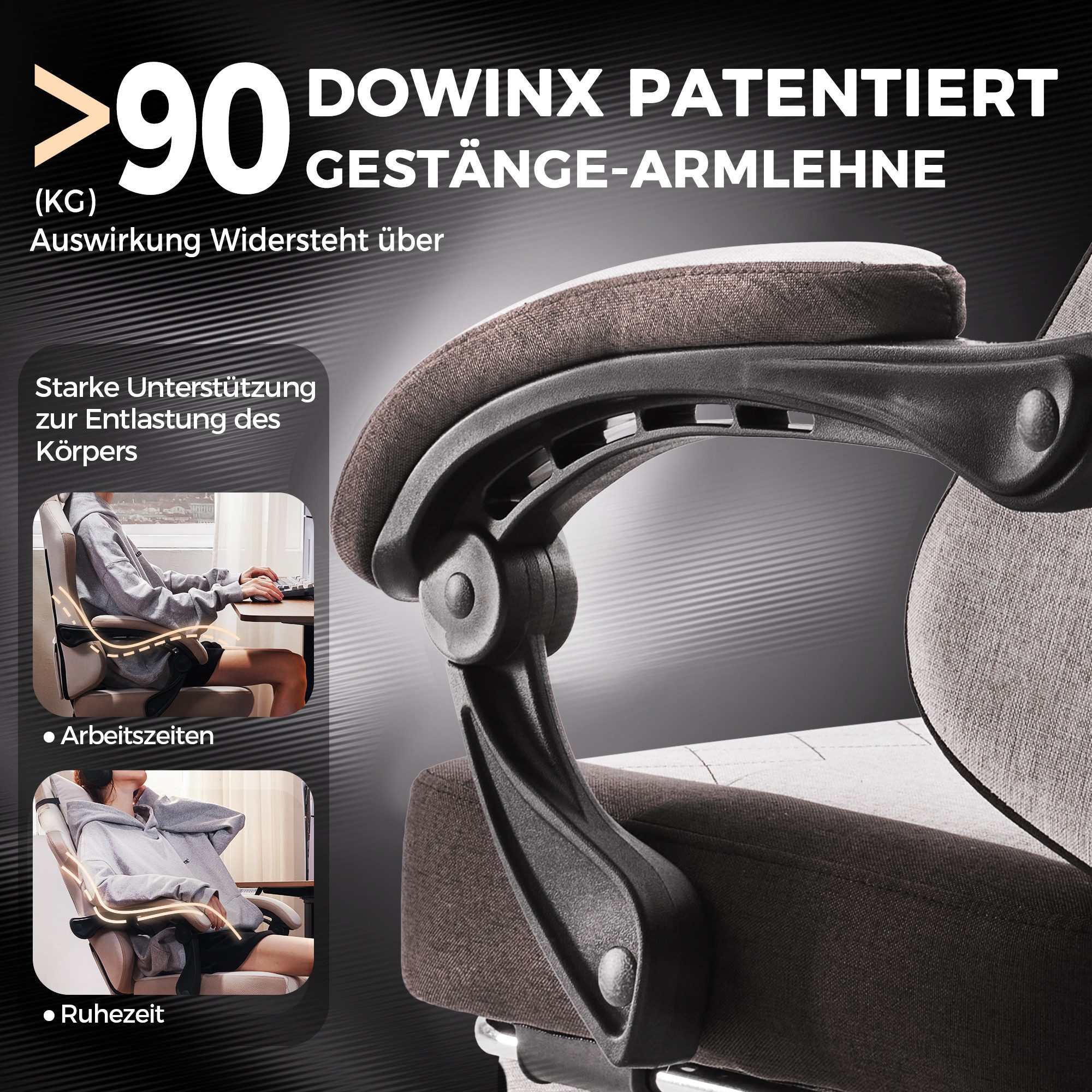 Dowinx Gaming-Stuhl Lendenwirbelstütze Bürostuhl mit Fußstütze für Erwachsene (Packung), Ergonomischer Gaming Sessel Groß und Hoch für Office Gaming 135KG – Bild 5 von 5