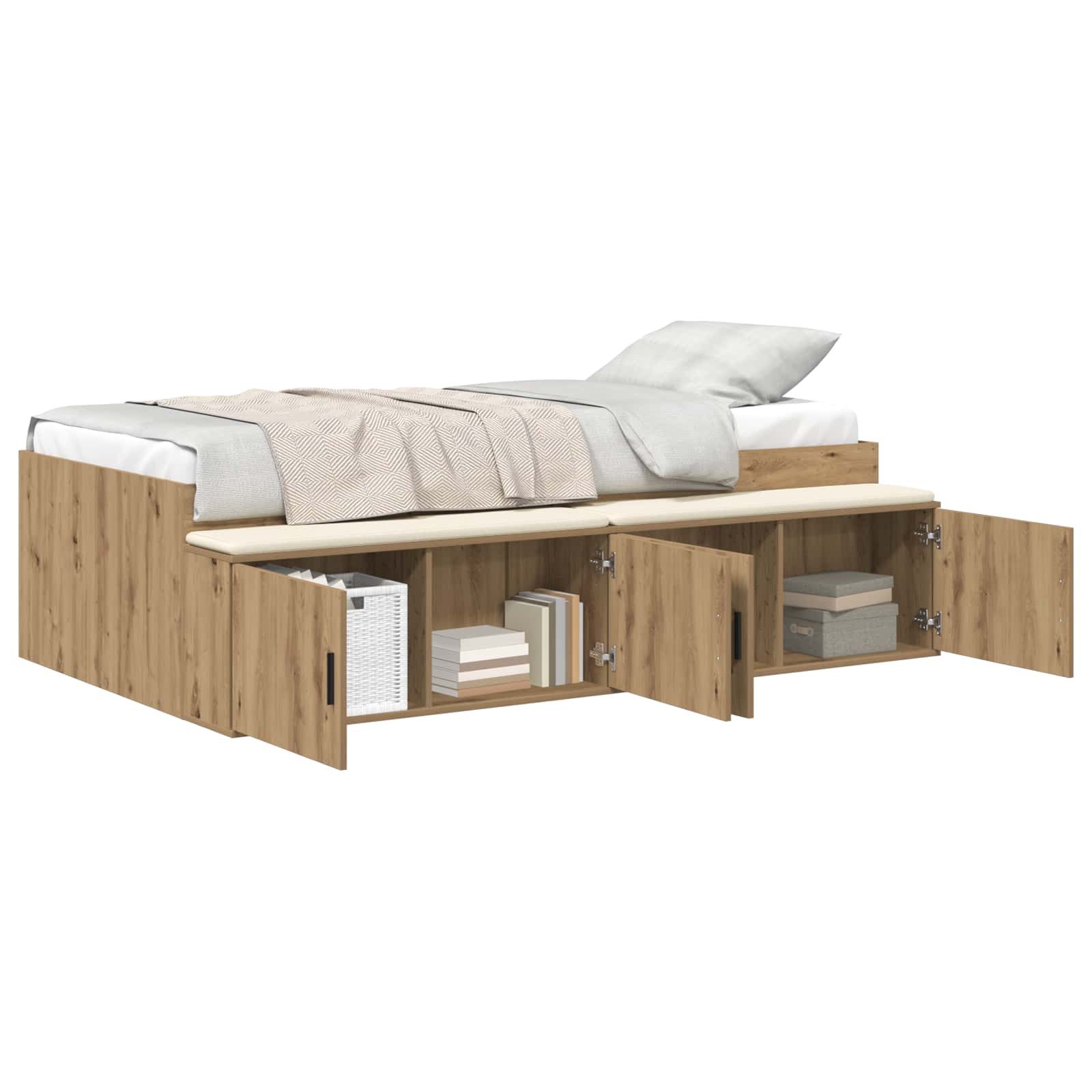 vidaXL Bett Bettrahmen mit Speicher Artisan-Eiche 80 x 200 cm Holzwerkstoff (1-tlg)