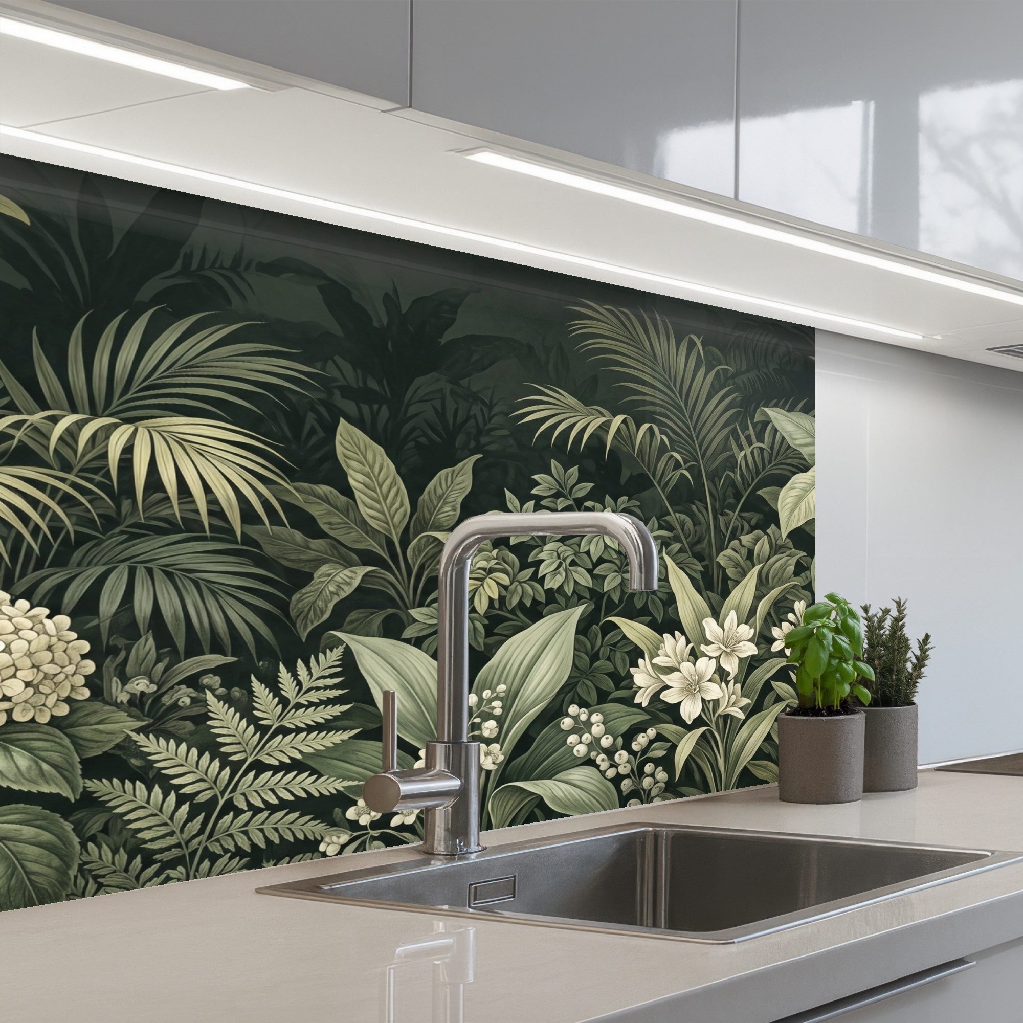 KitchenYeah Küchenrückwand selbstklebend (keine Folie) Dschungel - Blätter - Botanisch - Grün, (1-tlg), Spritzschutz, Küche, Rückwand, Küchenwand, Küchenfront, 80x60 cm