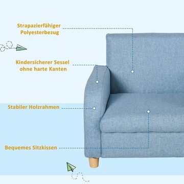 HOMCOM Sessel Kindersofa mit Schaumstoff und Sitzkissen Holz Leinen Schaumstoff Blau (Set, 1-St., für 3-5 Jahre Kinder), 49L x 45B x 44.5H cm