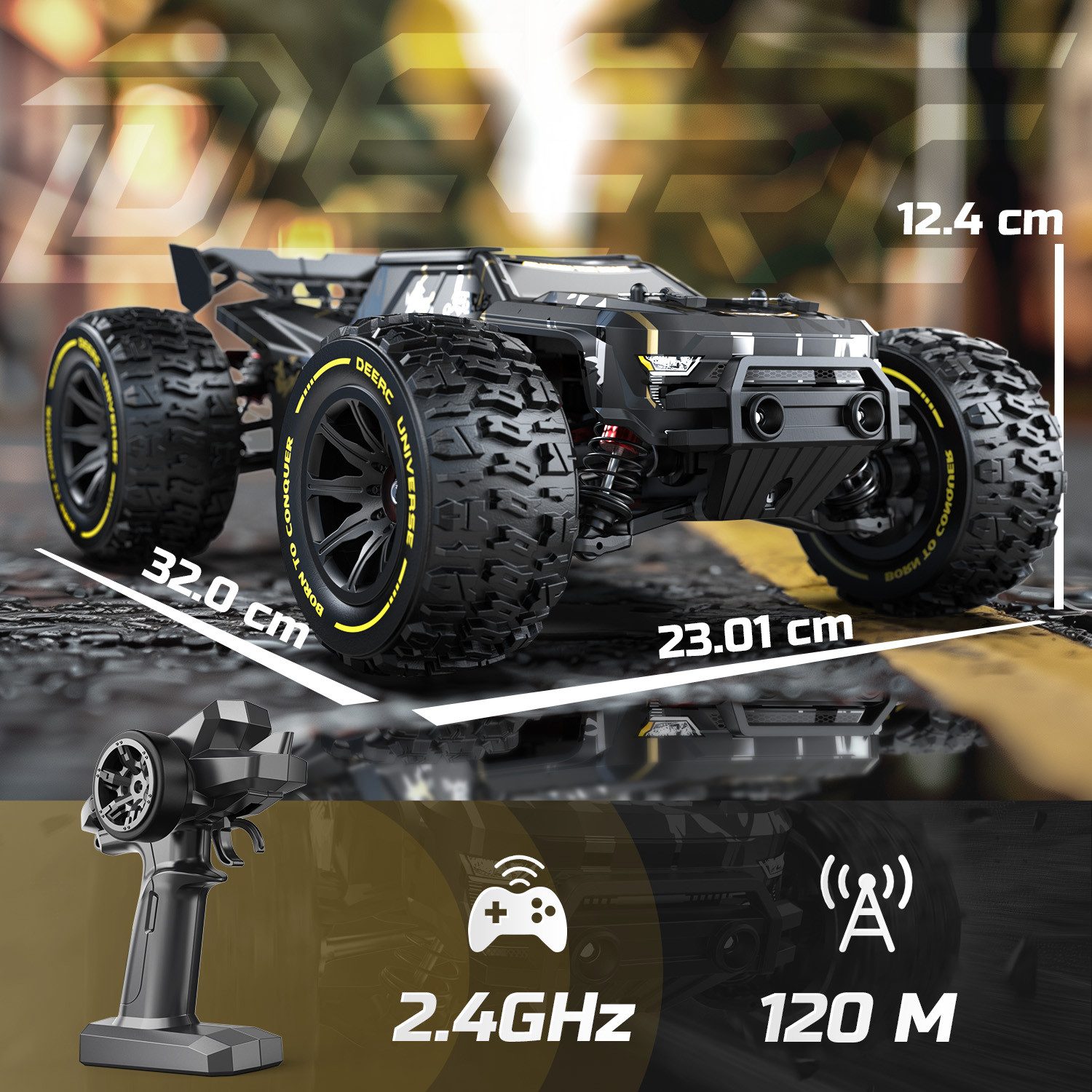 DEERC RC-Auto 1:14 RC Auto Brushless 50 km/h 4WD mit 2 Akkus für jedes Gelände, Ferngesteuertes Auto, 2.4-GHz, für Erwachsene und Kinder