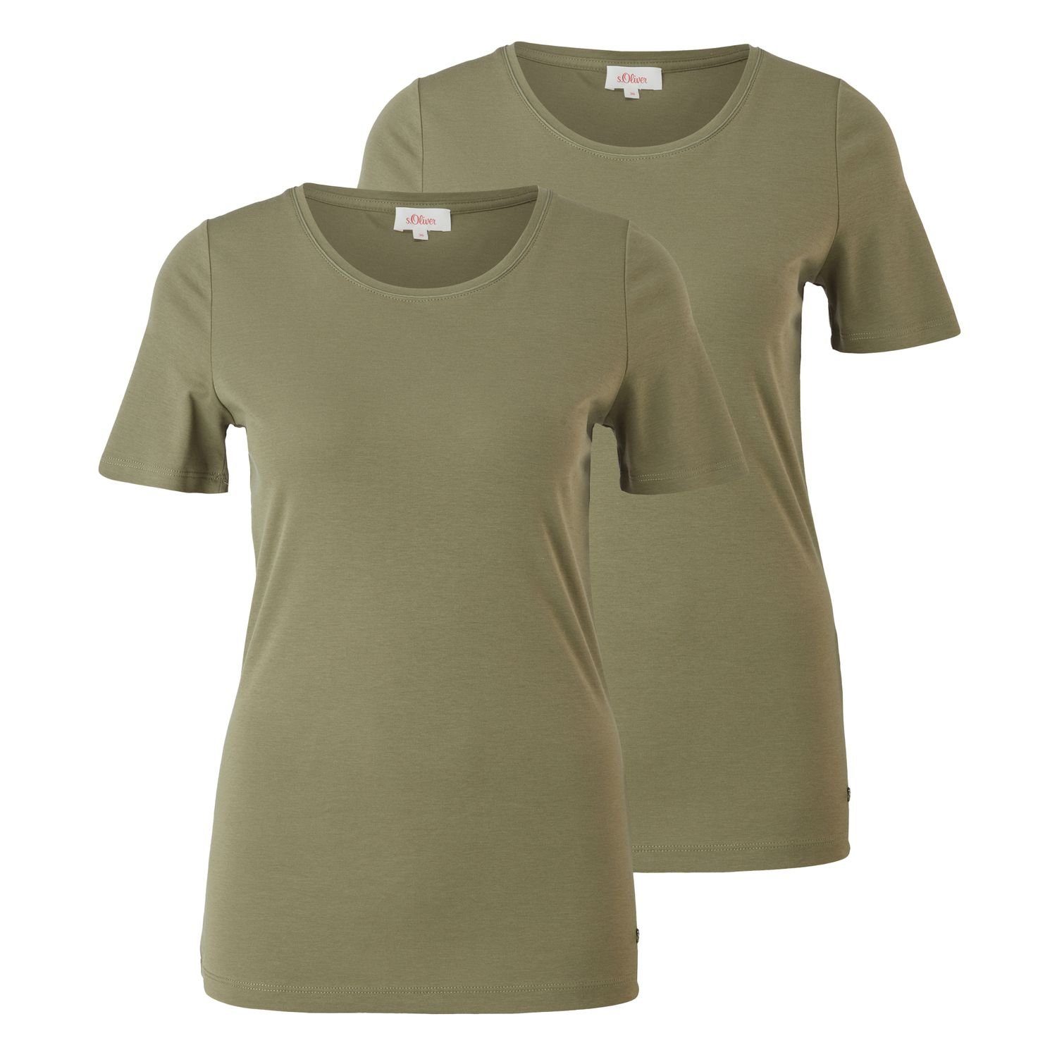 s.Oliver T-Shirt Basic aus softer Single-Jersey Qualität, Slim Fit, 2 Stück Khaki