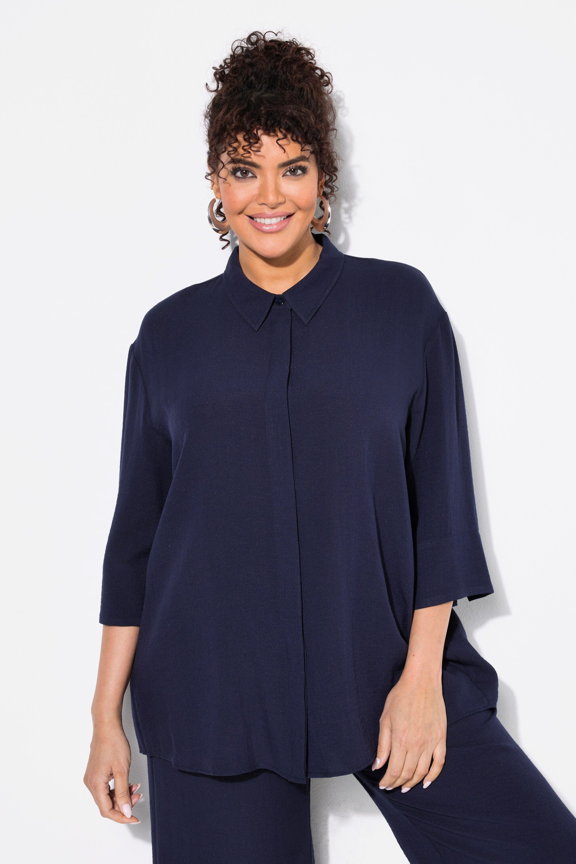 Ulla Popken Hemdbluse Hemdbluse Rückenfalte Hemdkragen günstig online kaufen