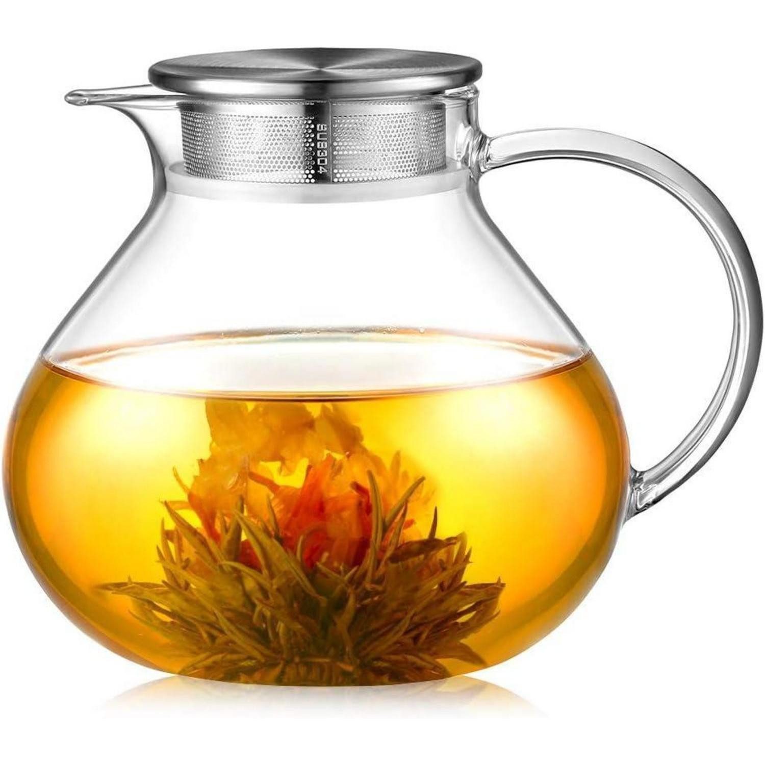 LuxusKollektion Teekanne Teekanne Borosilicate Glas 1400ml Type1 Silberne Teekanne 1400 ml