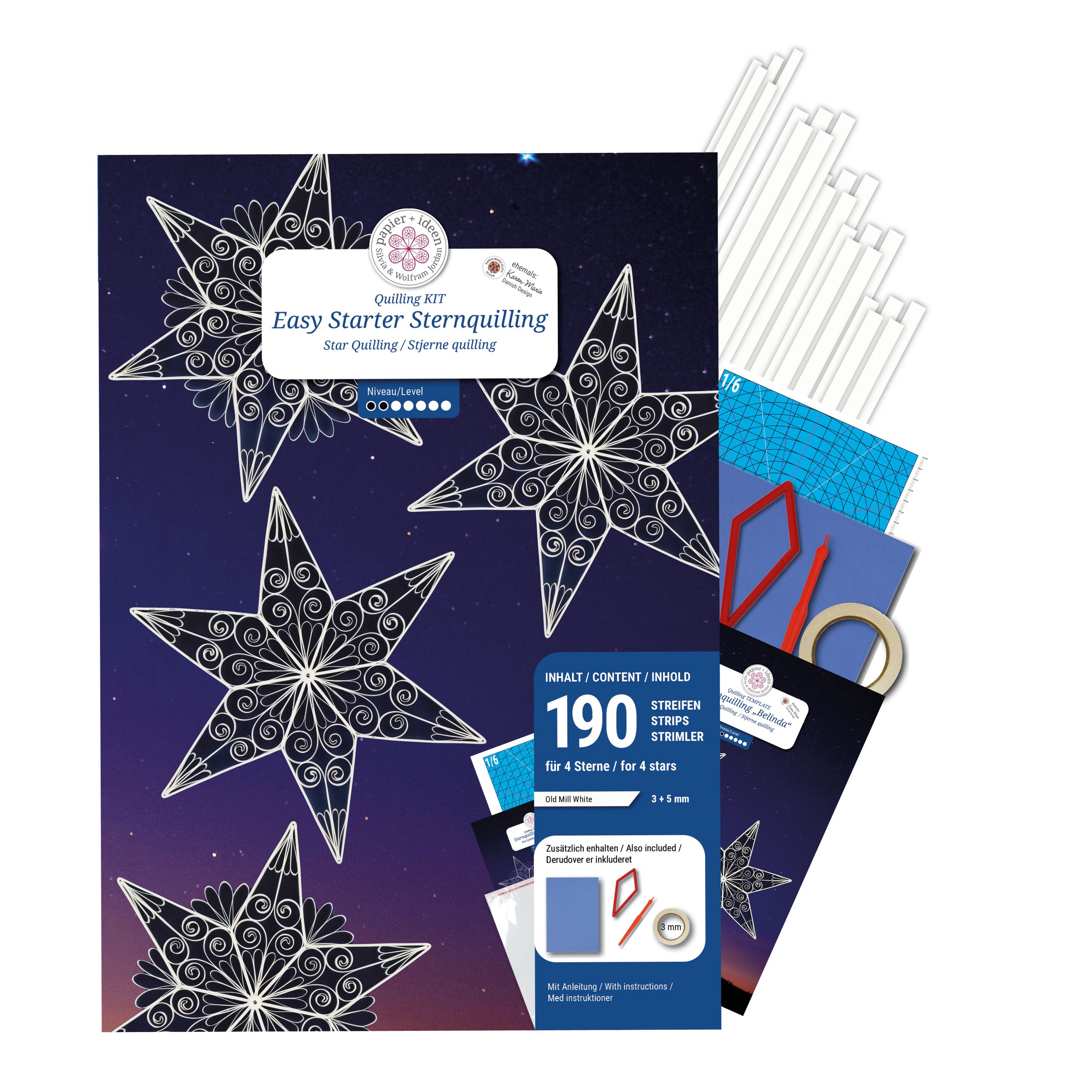 papier+ideen Kreativset Easy Starter Quilling-Set Stars, 190 Stück