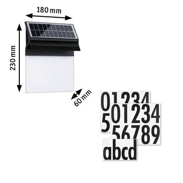 Paulmann LED Außen-Wandleuchte Solar Hausnummernleuchte Neda IP44 3000K 14lm Schwarz, LED fest integriert, Warmweiß