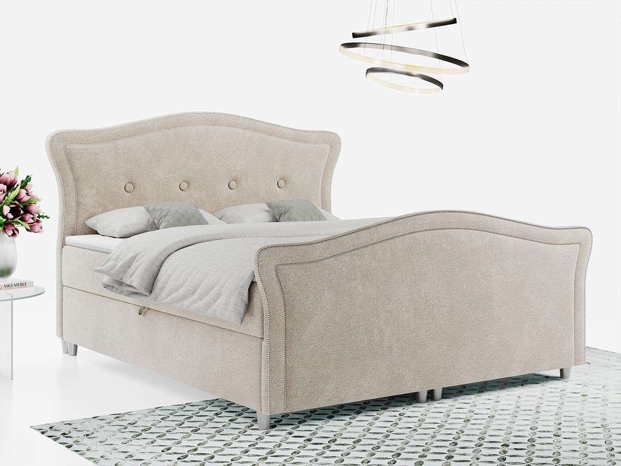 MKS MÖBEL Boxspringbett AGAT LUX, Glamour-Stil, Doppelbett mit Multipocket-Matratze