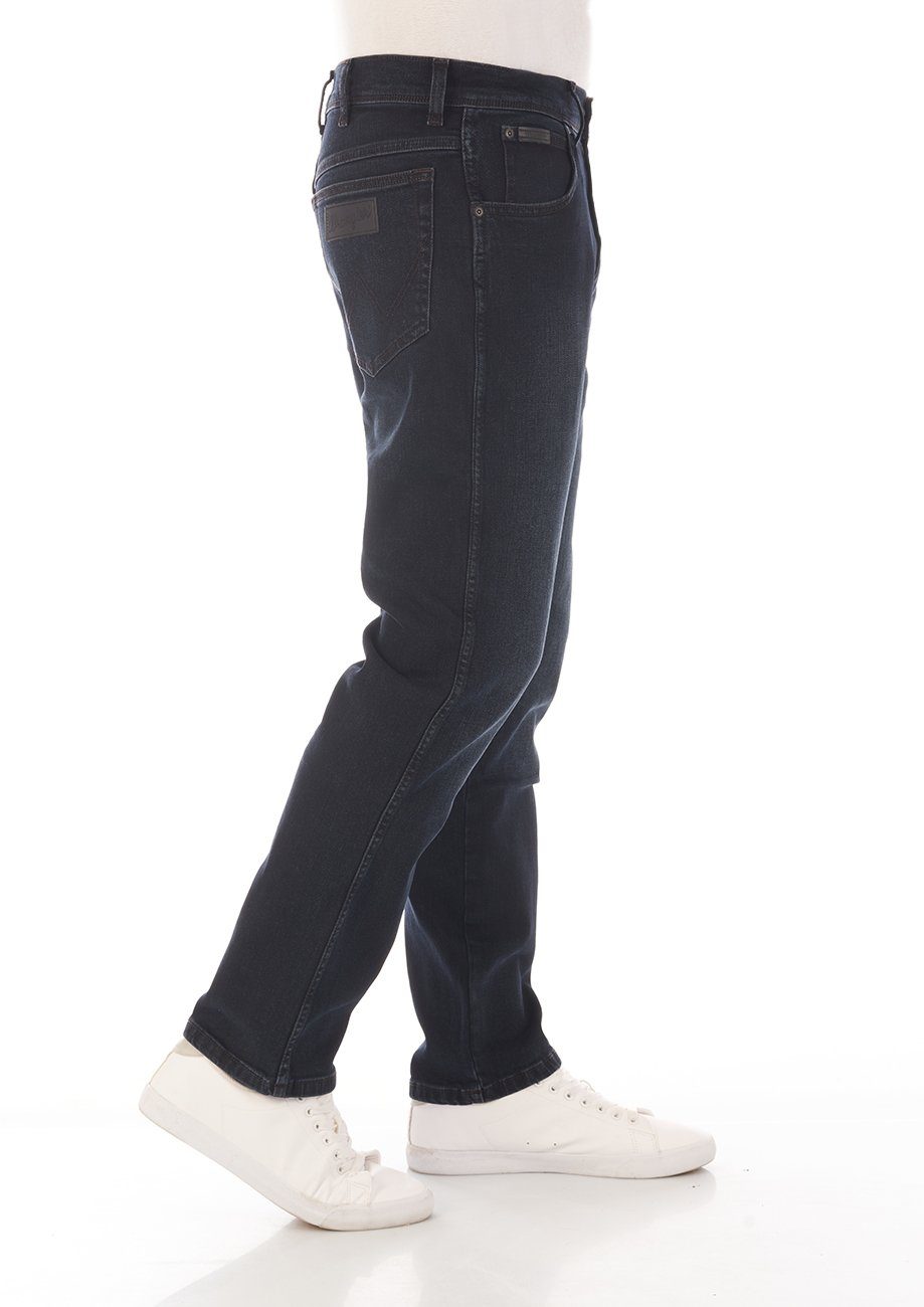 Herren Jeanshose Texas Stretch Blue Wrangler Stretch Fit Regular Straight-Jeans Denim Hose (WSS1LR90B) mit Smoke