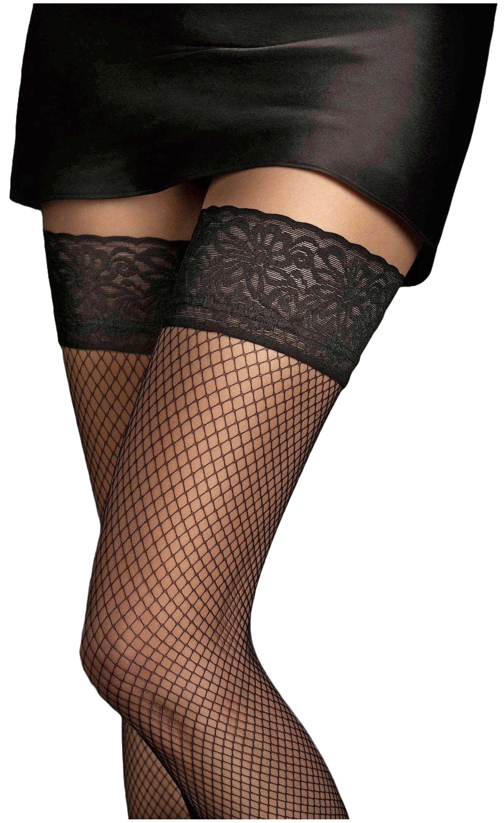 Fiore Halterlose Strümpfe Sensual (Packung, 1 Paar) halterlose Netz-Stümpfe mit dekorativem Abschluss am Strumpfband
