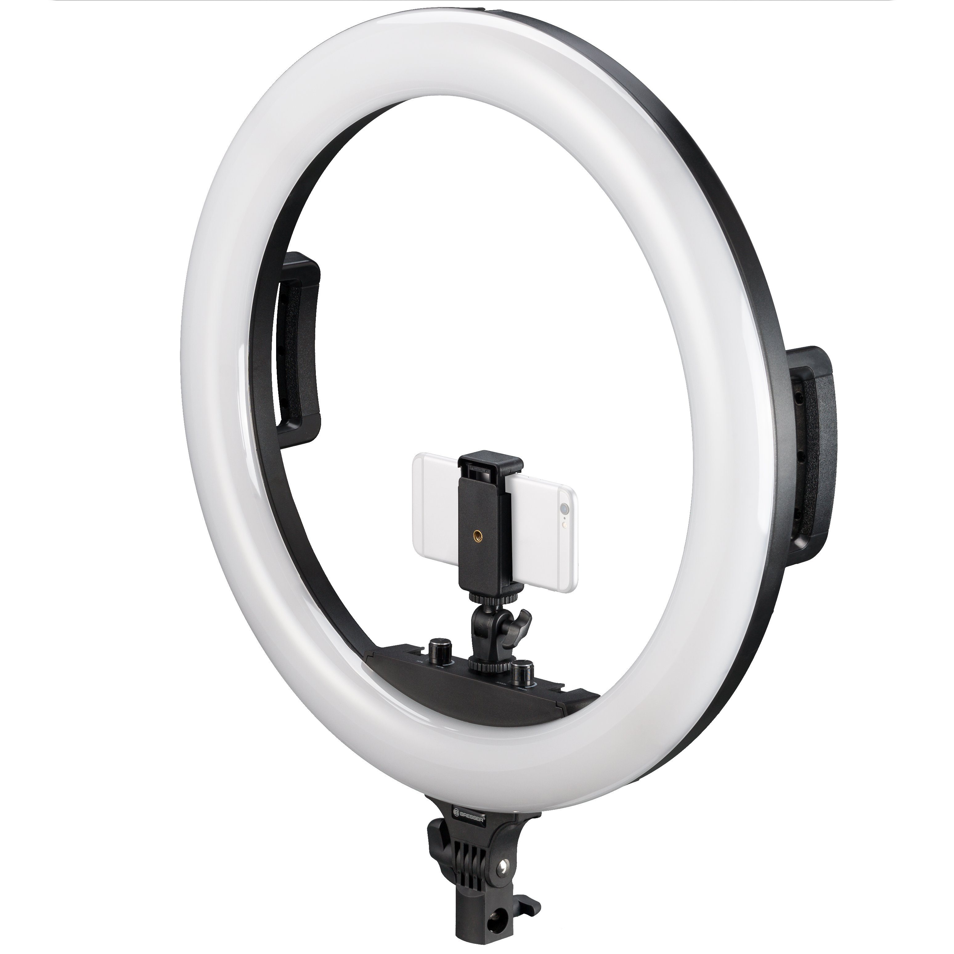 LED dimmbar 48W Tageslichtlampe Ringleuchte STR-48B Bi-Color und BRESSER Smartpho… Kamera- mit