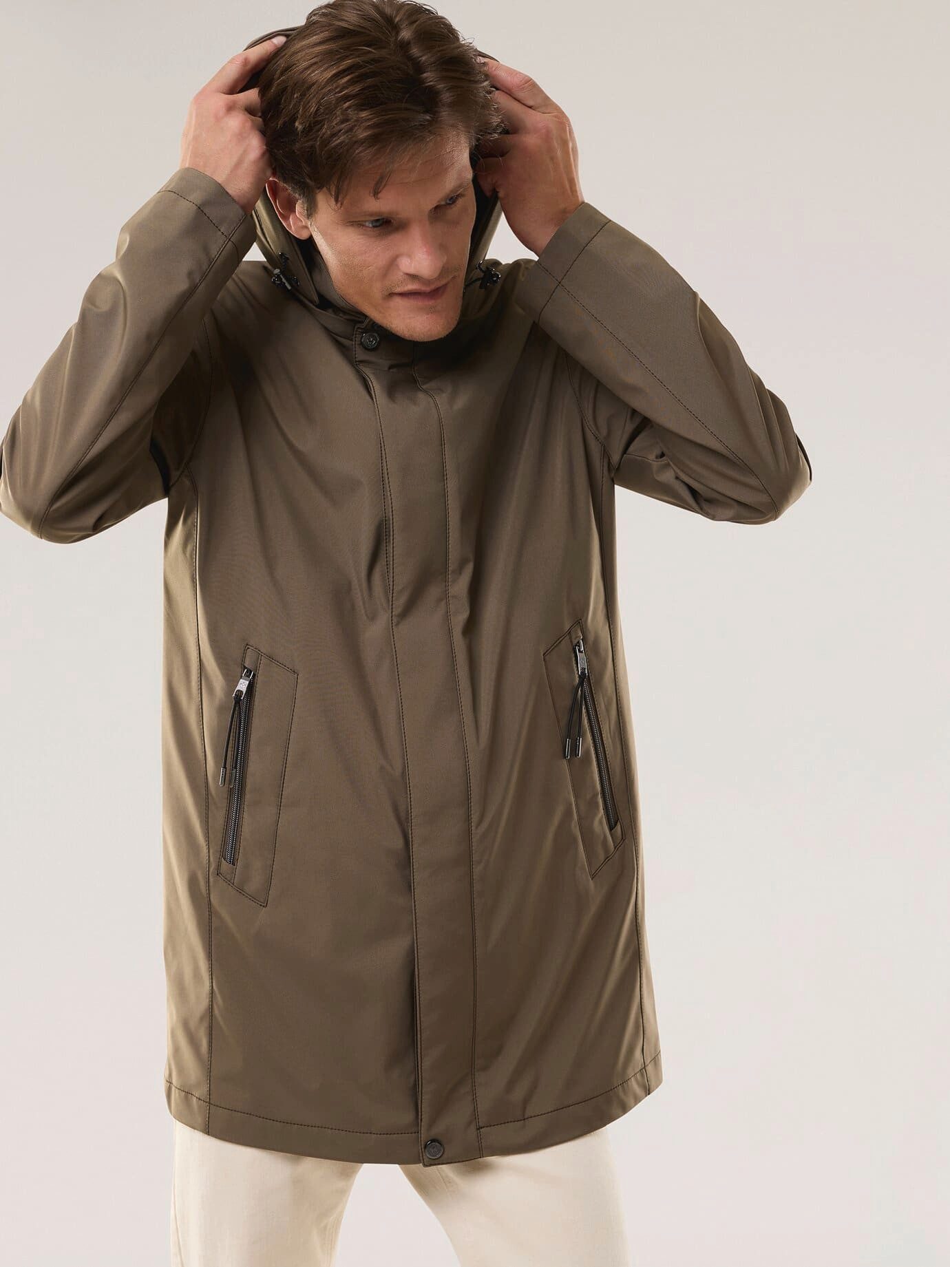 Walbusch Langjacke Herren Microfaser Langjacke mit Kapuze, mit Kapuze