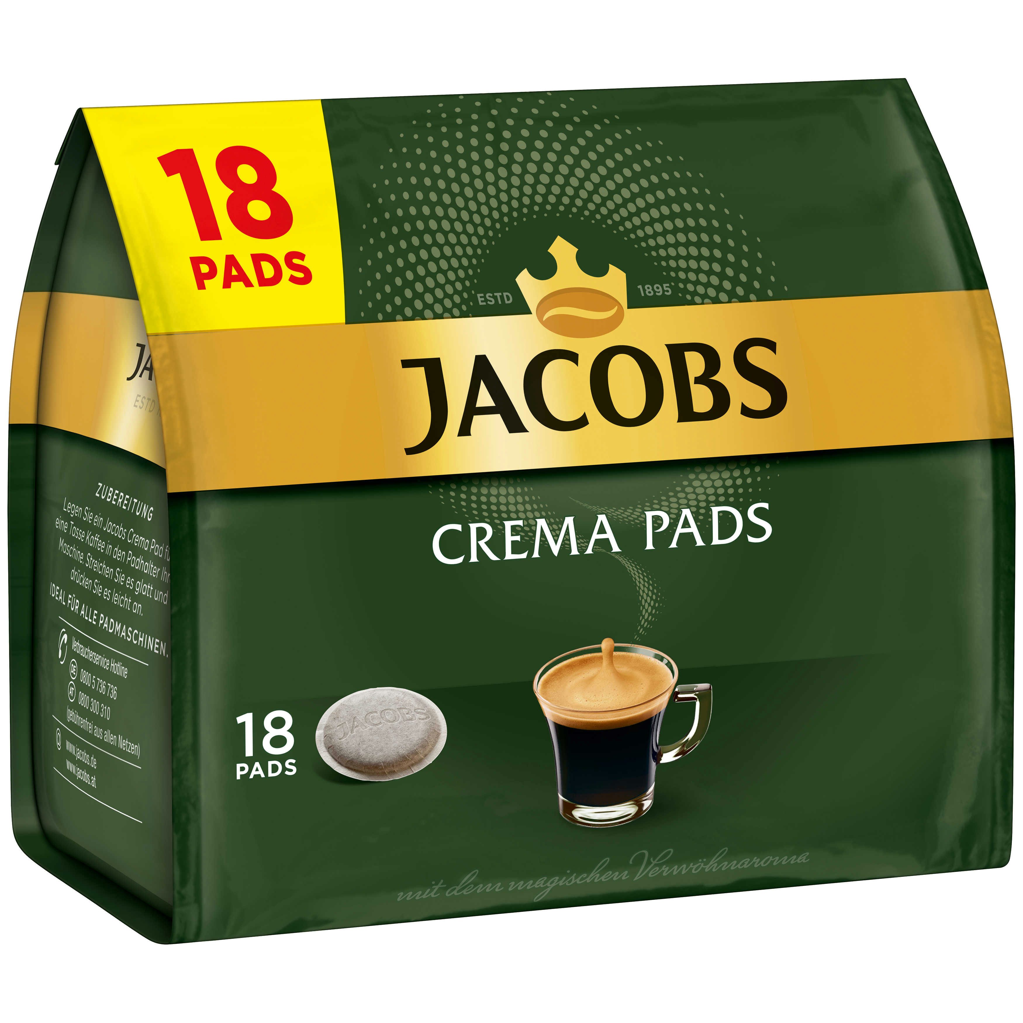 JACOBS Kaffee Pads Crema Classic 270 Getränke - 15x18 Kaffeepads Senseo kompatibel, 1770 g, (Packung, 15er Pack)