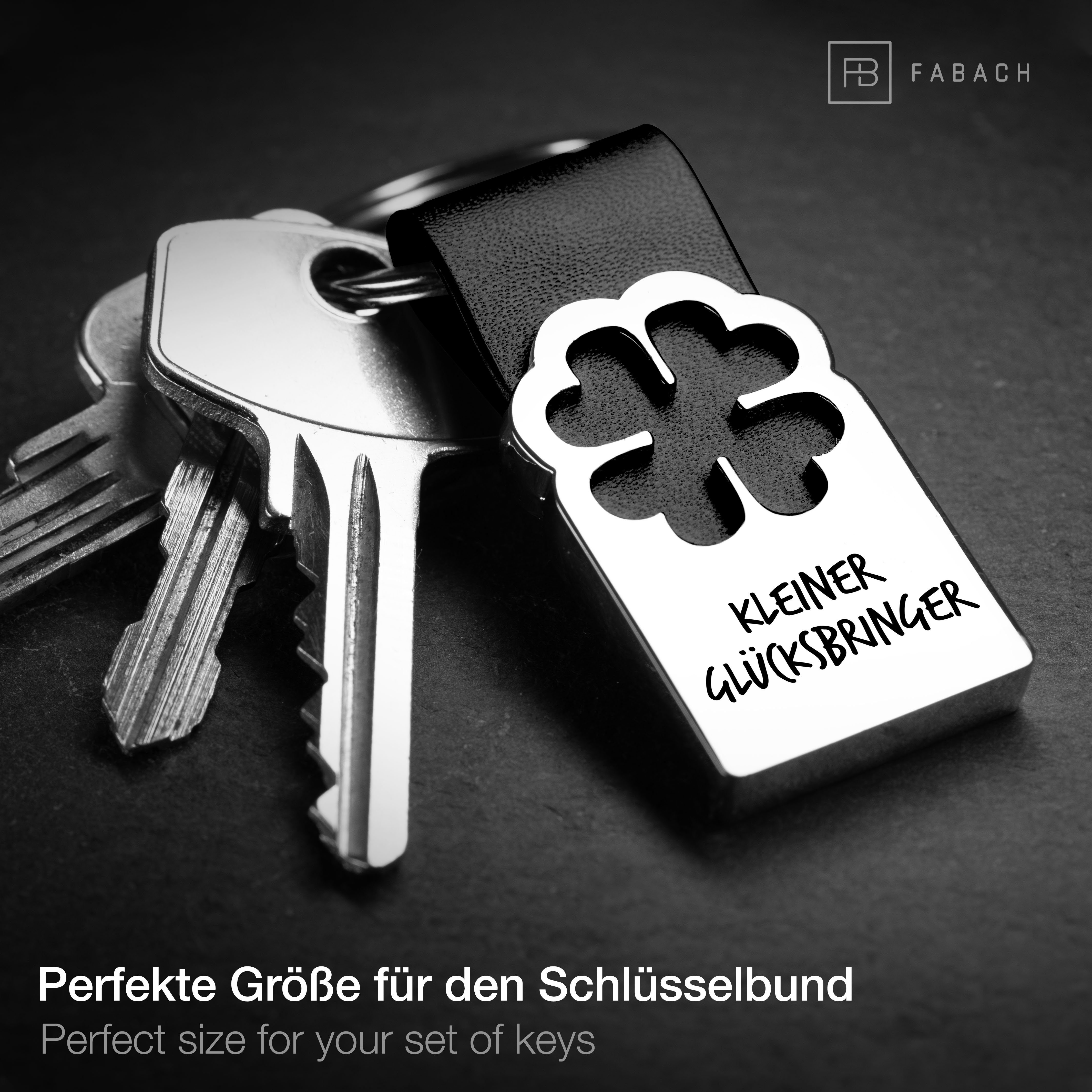 FABACH Schlüsselanhänger Leder mit Kleeblatt und Gravur - Viel Erfolg - Viel Glück Geschenk – Bild 3 von 4