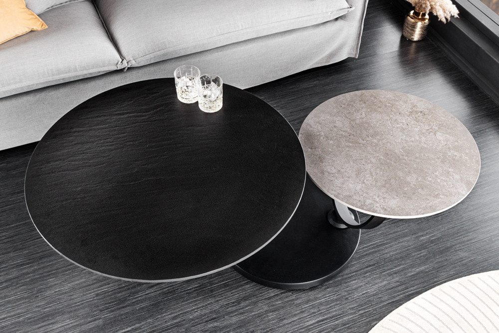 riess-ambiente Couchtisch DANCING RINGS grau/schwarz - rund, Keramik, drehbar, Metall (Einzelartikel, 1-St), mit 2 Ebenen & Drehmechanismus – ideal für Wohnzimm – Bild 4 von 5