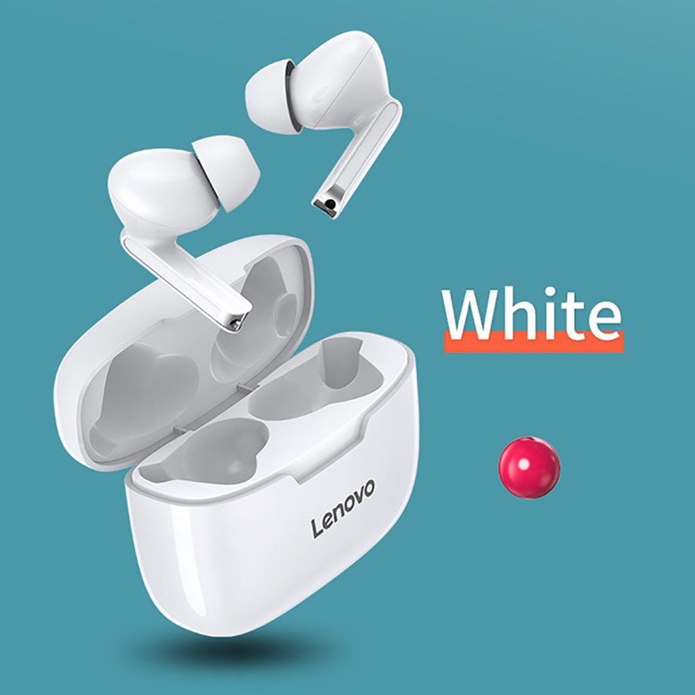 Lenovo XT90 mit 300 5.0, Google mAh Wireless, mit Kopfhörer-Ladehülle Bluetooth-Kopfhörer Assistant, - Bluetooth kabellos, (True Weiß) Stereo-Ohrhörer Siri, Touch-Steuerung