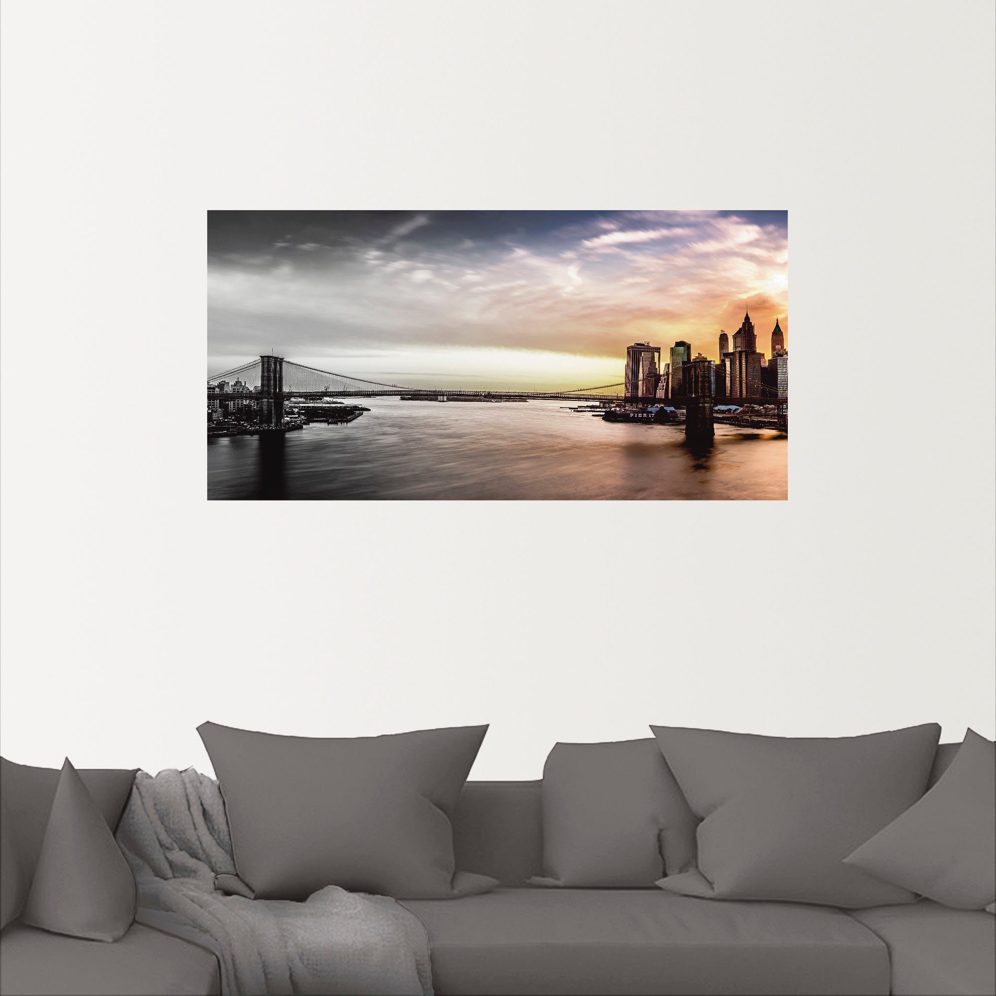 Panorama, in Amerika Artland Leinwandbild, Wandaufkleber (1 Größen St), Wandbild Alubild, Poster oder als Brooklyn Bridge versch.