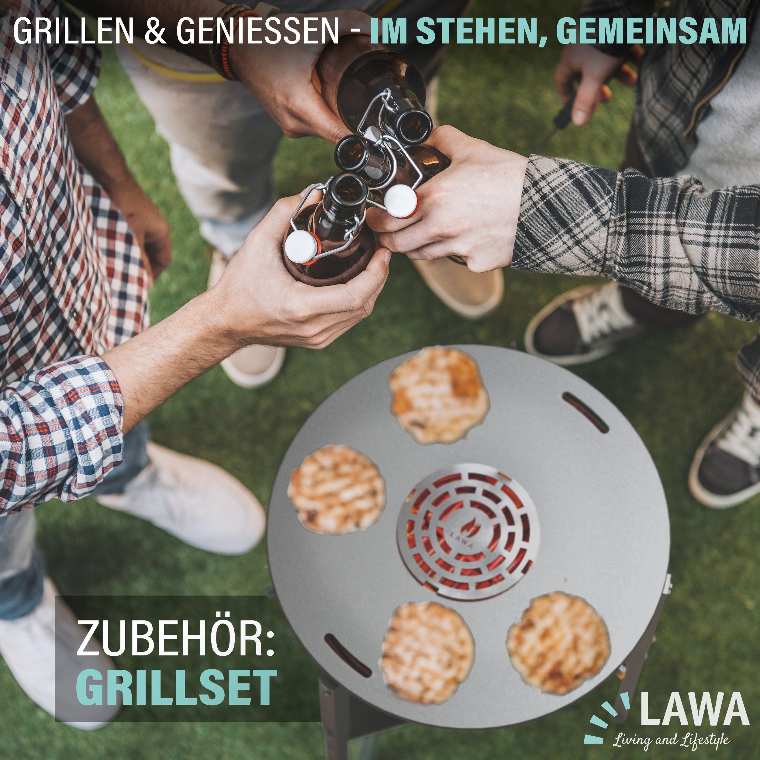 and ca. Lifestyle Edelstahl Feuerplatte LAWA Wokring Living 33cm Außendurchmesser / Wokaufsatz Grill V2A 330mm 304 Grillplatte (1-St),