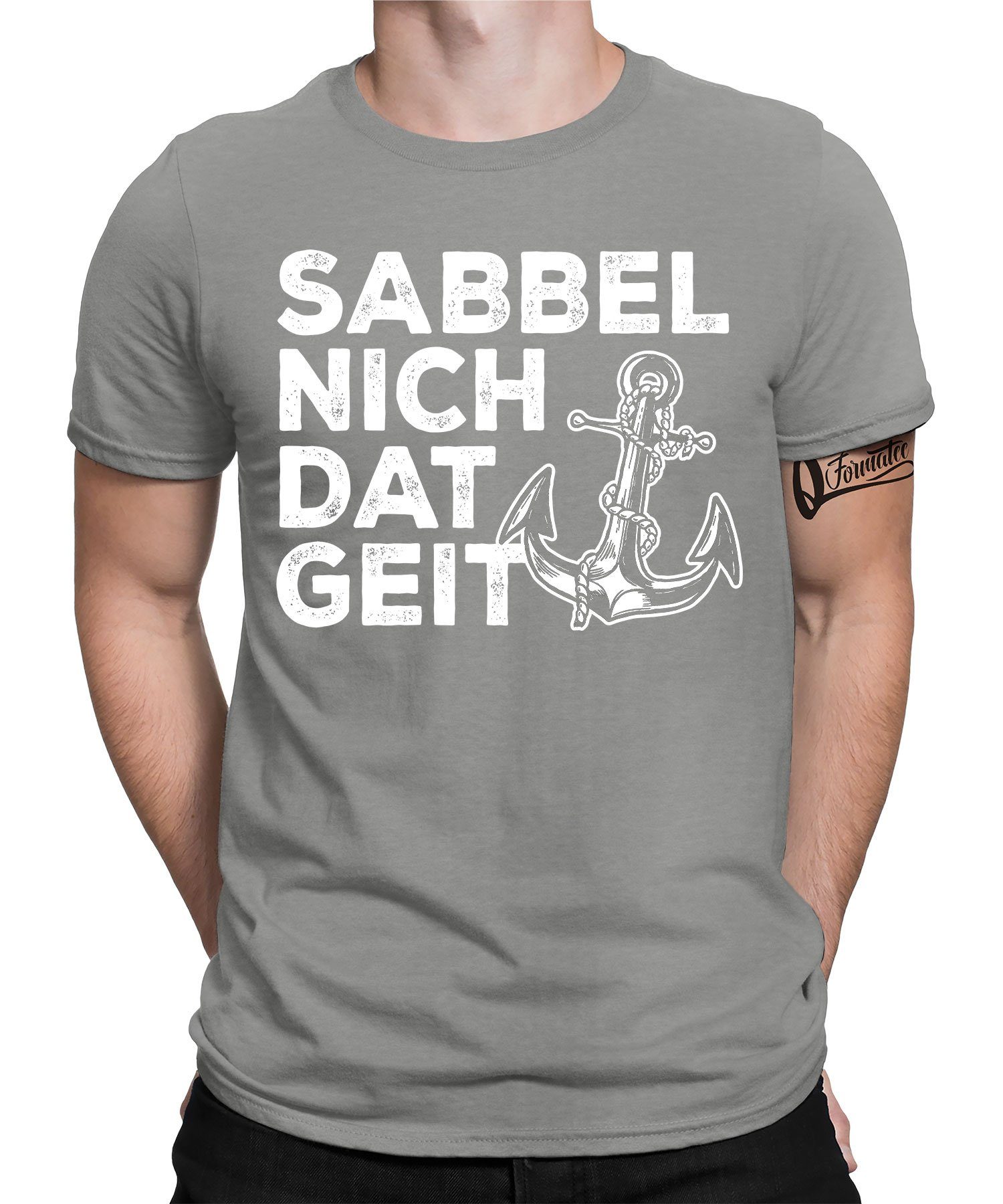 Quattro Formatee Kurzarmshirt Moin Anker Sabbel nich dat geit - Hamburg Hafen Herren T-Shirt (1-tlg) Heather Grau