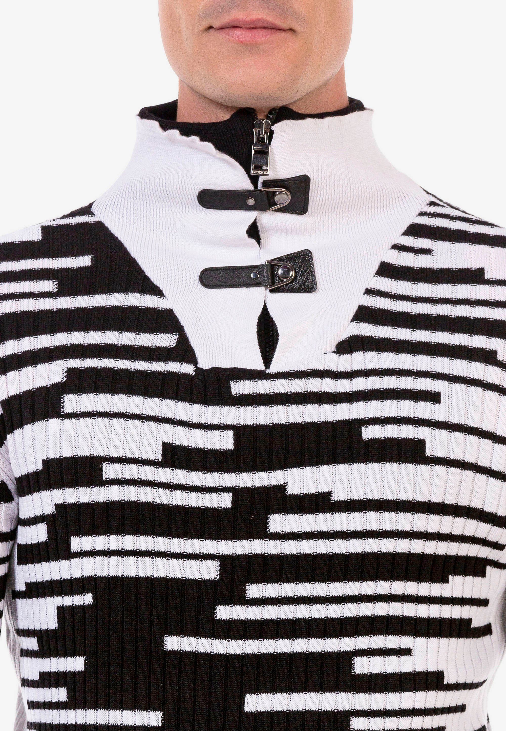 Cipo & mit Baxx Strickpullover schwarz-weiß tollem Allover-Muster