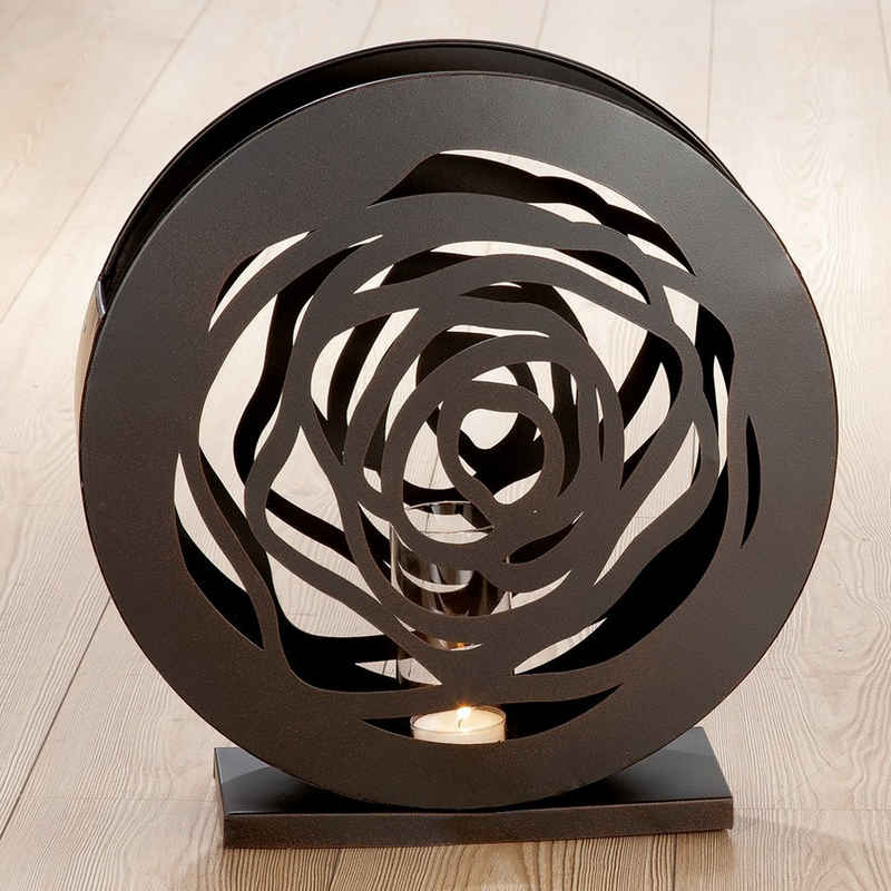 GILDE Bodenwindlicht Metall Windlicht Rose Höhe 39cm, aus Metall