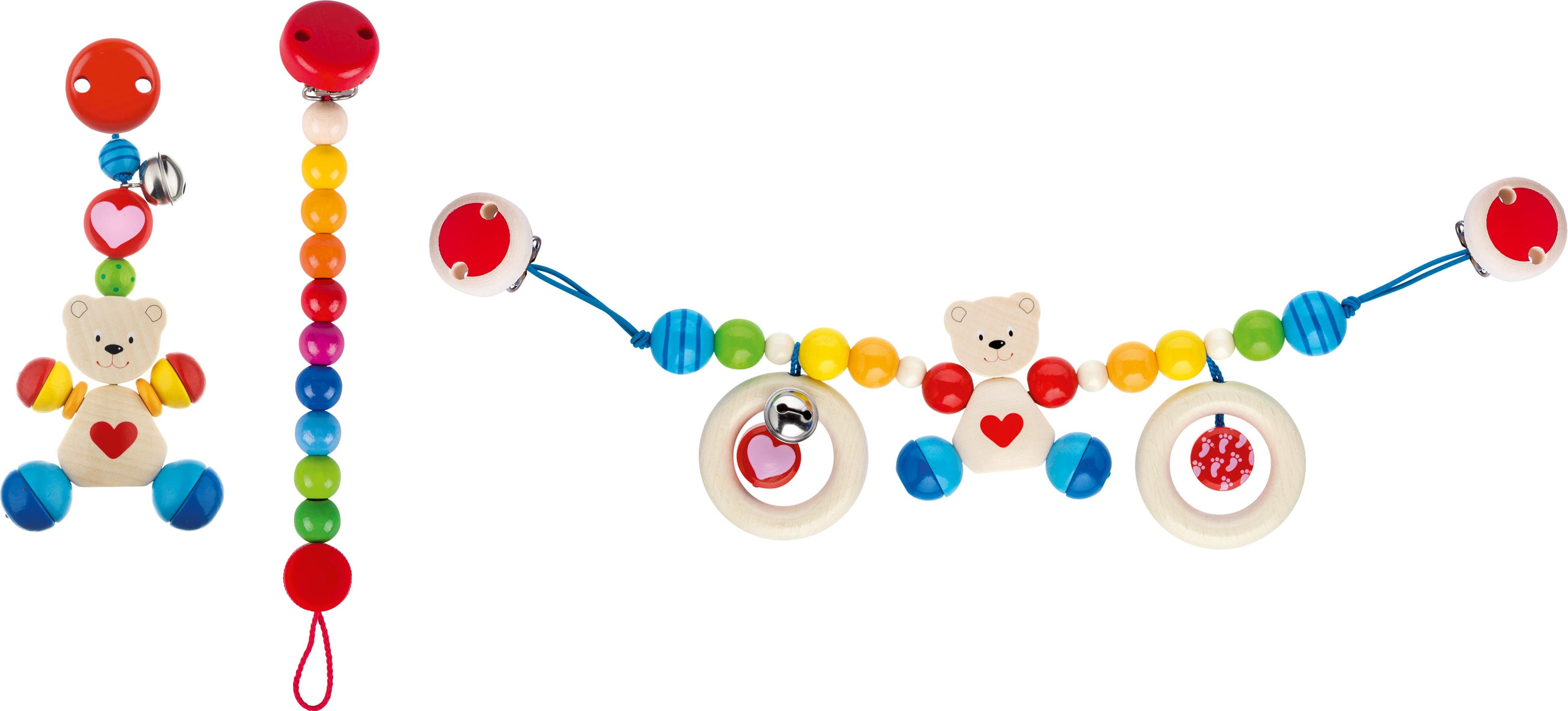 goki Greifspielzeug goki baby Set Herzbär: Kinderwagenkette, Schnullerkette und Greifling (3-tlg)