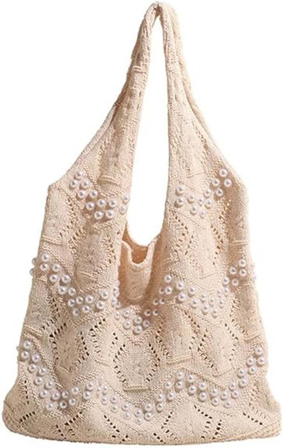 nsihing Schultertasche Strandtasche Damen Häkeltasche, Geflochtene Tasche Boho