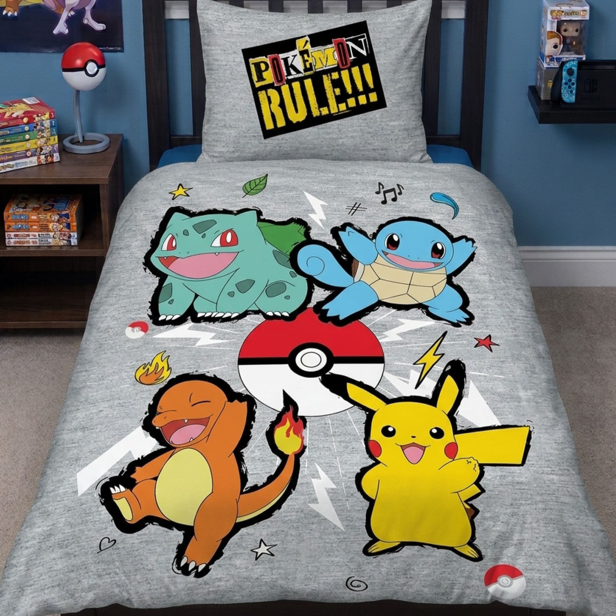 Familando Bettwäsche Pokemon 135x200 80x80 cm kuschelig warme Winterbettwäsche, Flanell, 2 teilig, 100% Baumwolle mit Reißverschluss, für …