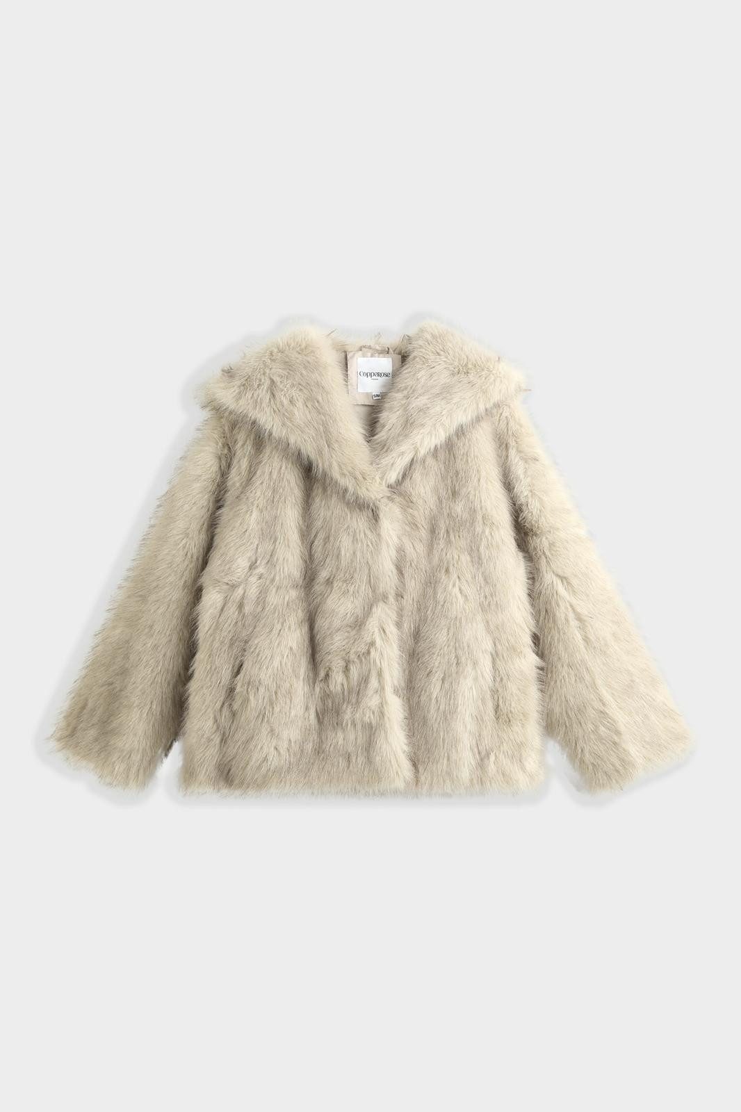 Copperose Winterjacke Oversize Fellimitatjacke BY306 kuschelige Kurzjacke mit Kapuze