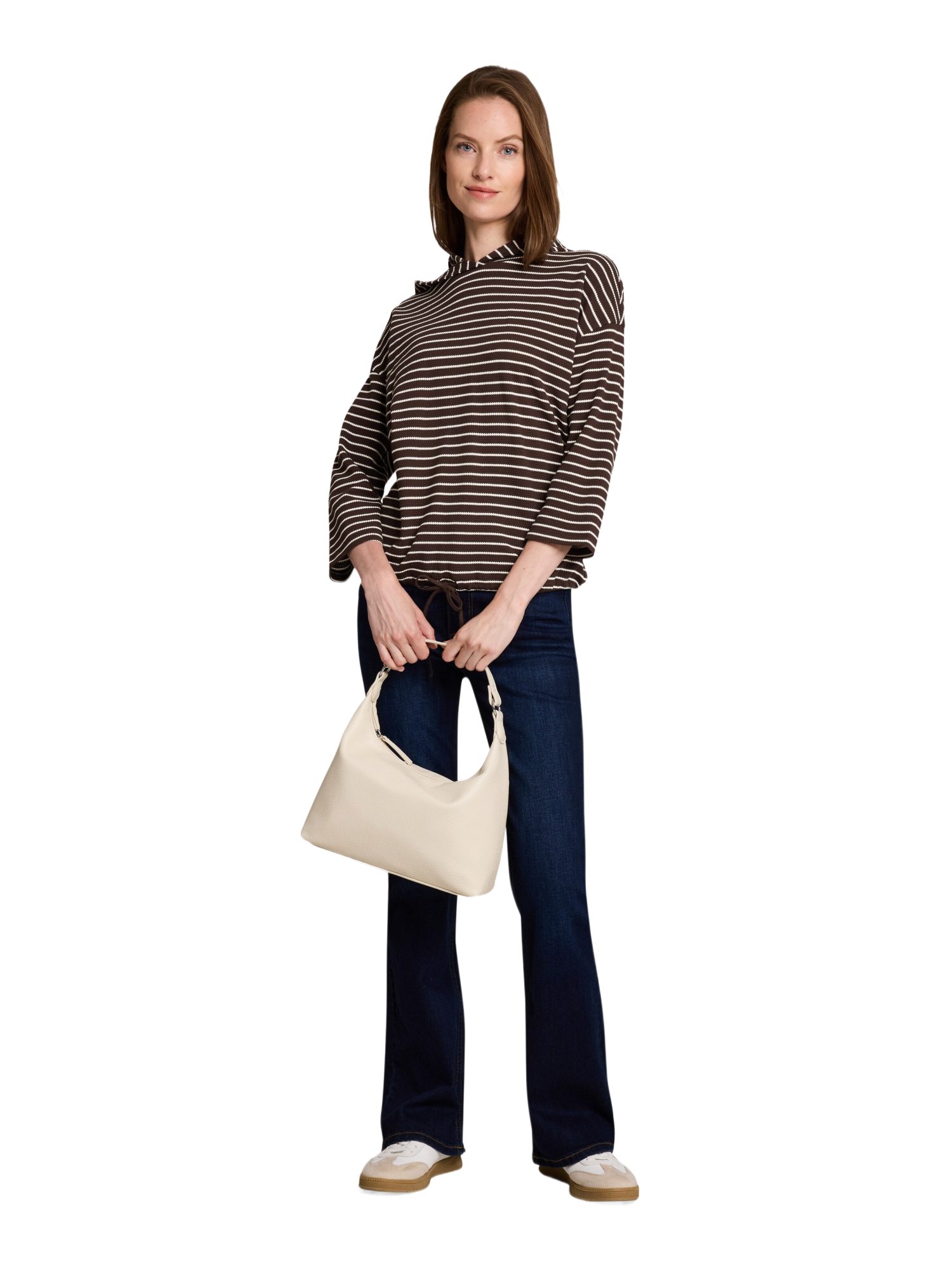 TOM TAILOR Shirttop H braun,Casual,Baumwolle,Gestreift,Kapuze,3/4 Arm,Relaxed Fit