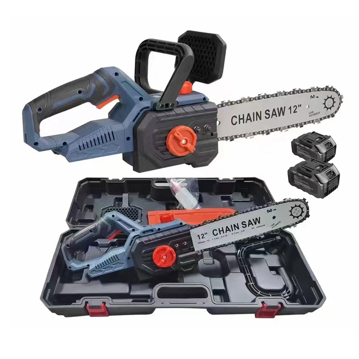 AeroAxis Akku-Kettensäge 12 Zoll bürstenlos, 1000 W, 2×4000 mAh Akku, 30 cm Schwertlänge, 2*4 AH AKKU, 1 Ketten + 1 Kettenführungsschienen, 2 Ketten + Führungsschiene – für Astschneiden, Garten & DIY