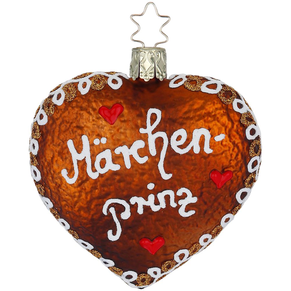 INGE-GLAS® Christbaumschmuck Lebkuchen Herz, Mein Märchenprinz, Pfefferkuchen Weihnachtsgebäck 9cm (1-tlg), mundgeblasen, handbemalt
