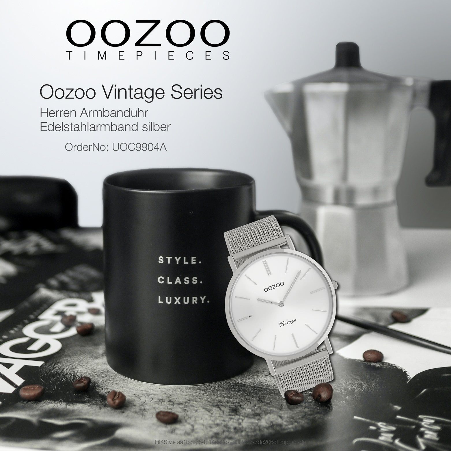 OOZOO groß Herrenuhr (ca. silber Armbanduhr Fashion-Style Herren Edelstahlarmband, 44mm) rund, Analog, Quarzuhr Oozoo