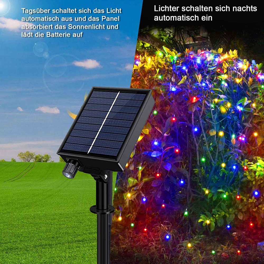 LED Solar Warmes wasserdicht, Solarleuchte Multicolor, 1.5x1.5M mit Blau, 3x2M, dimmbare, Weiß, LED Weiß, String Modi, Light, Sunicol 8 Fernbedienung /