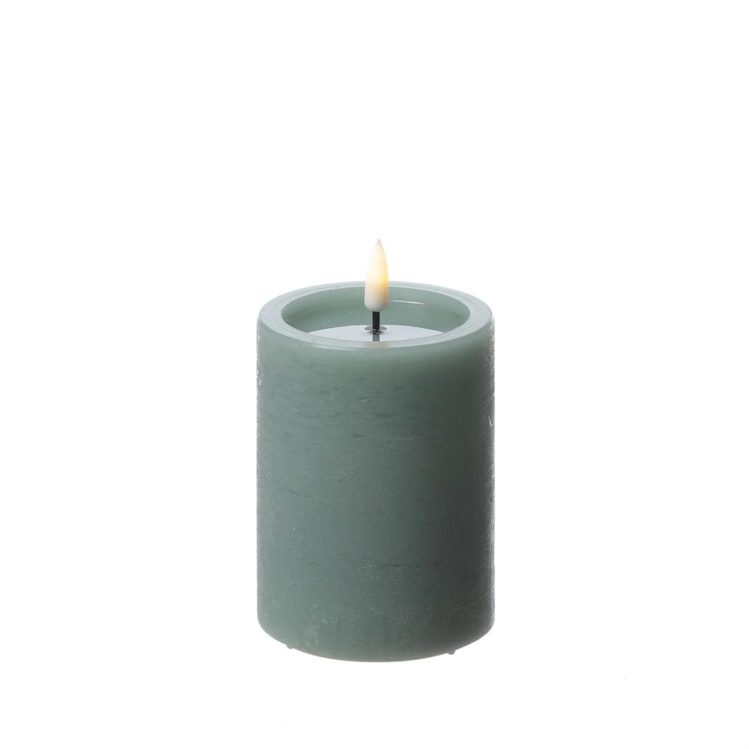 UNIQUE candles LED-Kerze UNIQUE Stumpenkerze Rustik-Optik Echtwachs 7,5x10cm bis 1500Std grün. (1-tlg)