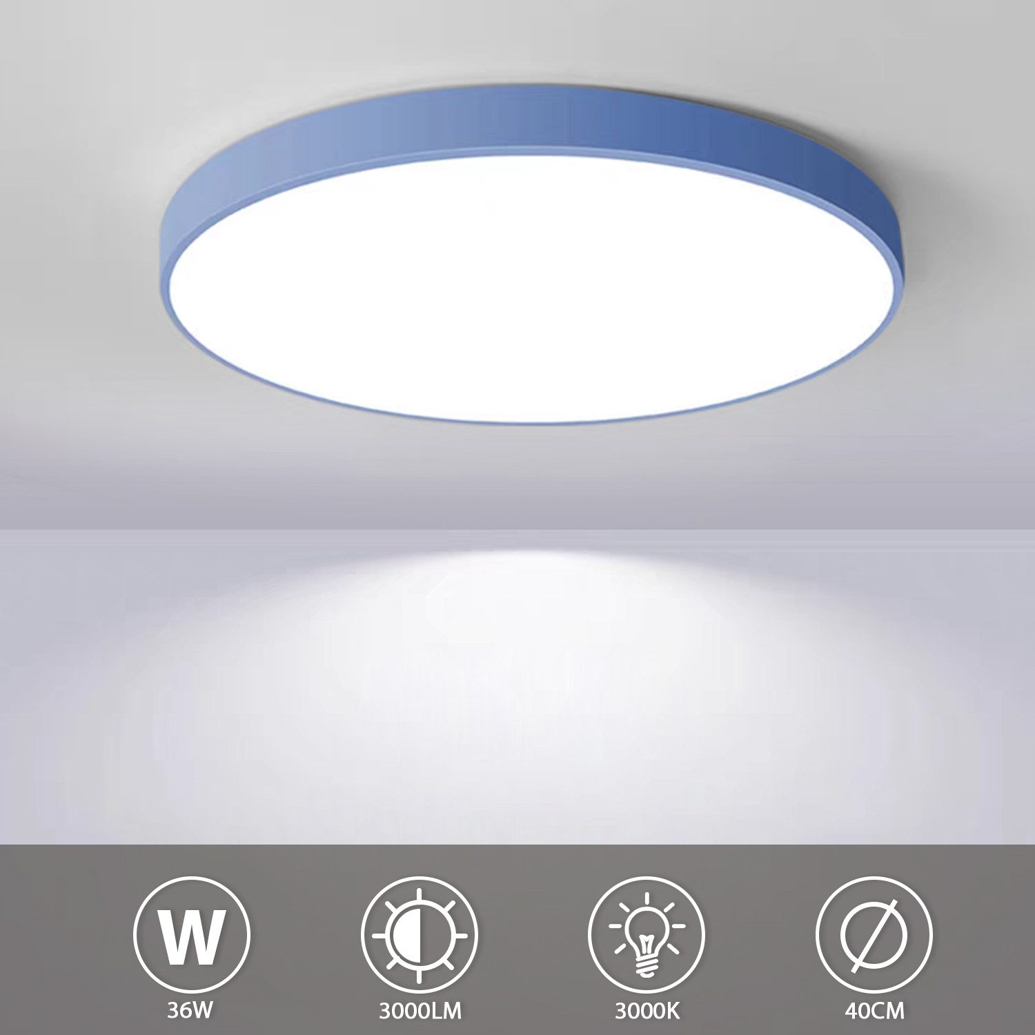 JDONG LED Deckenleuchte 36W Rund Flach Rosa/Grau/Blau Deckenlampe Durchmesser 40cm, 3000LM Kinderzimmerlamp, 3000K Warmweiß Modern Schlicht Lampe Dünn, für Schl – Bild 4 von 5