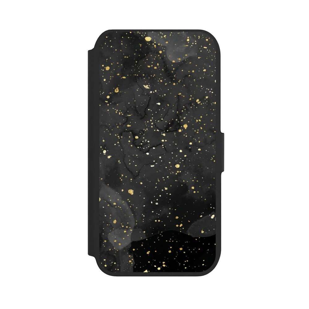 NIVOCASE Handyhülle Marmor Glitzer Look Gold & Kupfer Marble Black Gold Look Print, Apple iPhone 8 Klapphülle Handyhülle aus Kunst Leder NIVOflip schwarz