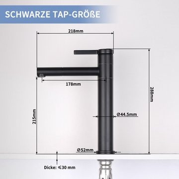 aihom Waschtischarmatur Waschtischarmatur Schwarz Hoch 360° Drehbar Mischbatterie Waschbecken Armatur Wasserhahn Bad Edelstahl