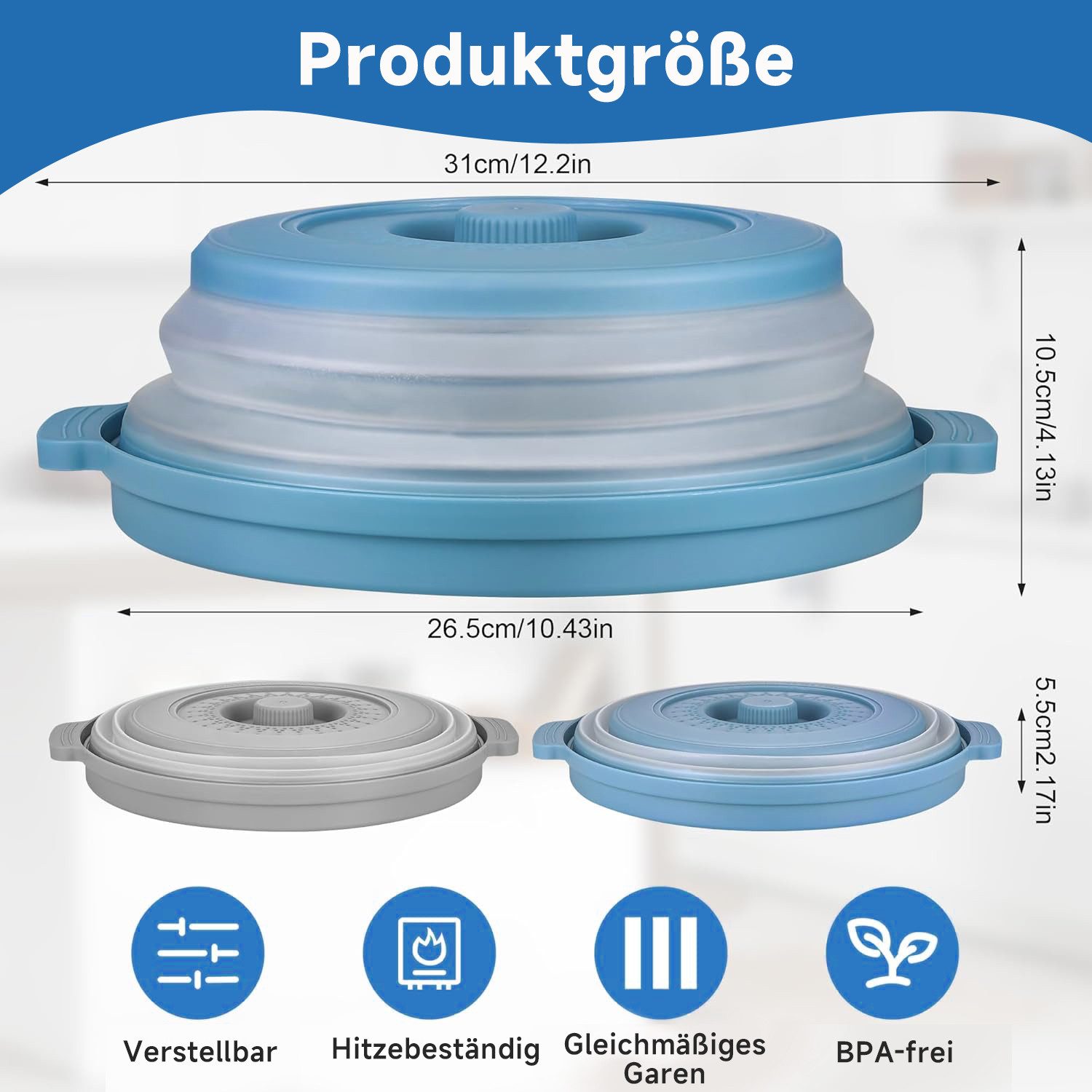 Refined Living Mikrowellenbehälter 2 Stk Faltbare Mikrowellen Abdeckung Mikrowellendeckel Frischhaltedose, (Mikrowellenhaube mit Dampflöchern Mikrowellengeschirr, Microwave Cover, 2-tlg., 2 In 1 Microwellenabdeckungen Küche Aufbewahrung & Organisation), Mikrowellenschüssel Set rund mit Deckel und Dampfventil Spritzschutz