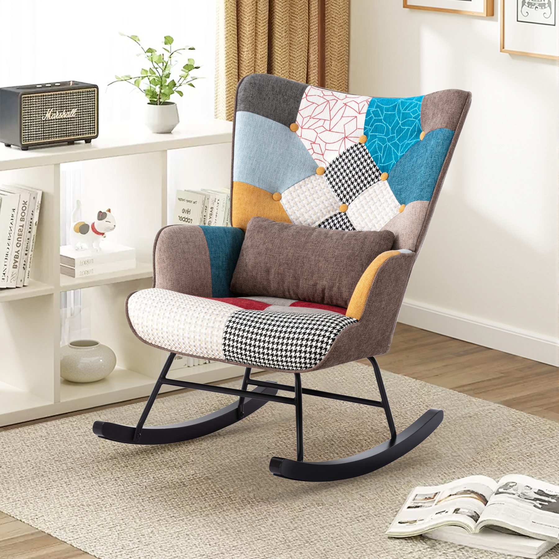 HomeMiYN Schaukelstuhl Patchwork Sessel Schwingsessel Relaxstuhl günstig online kaufen
