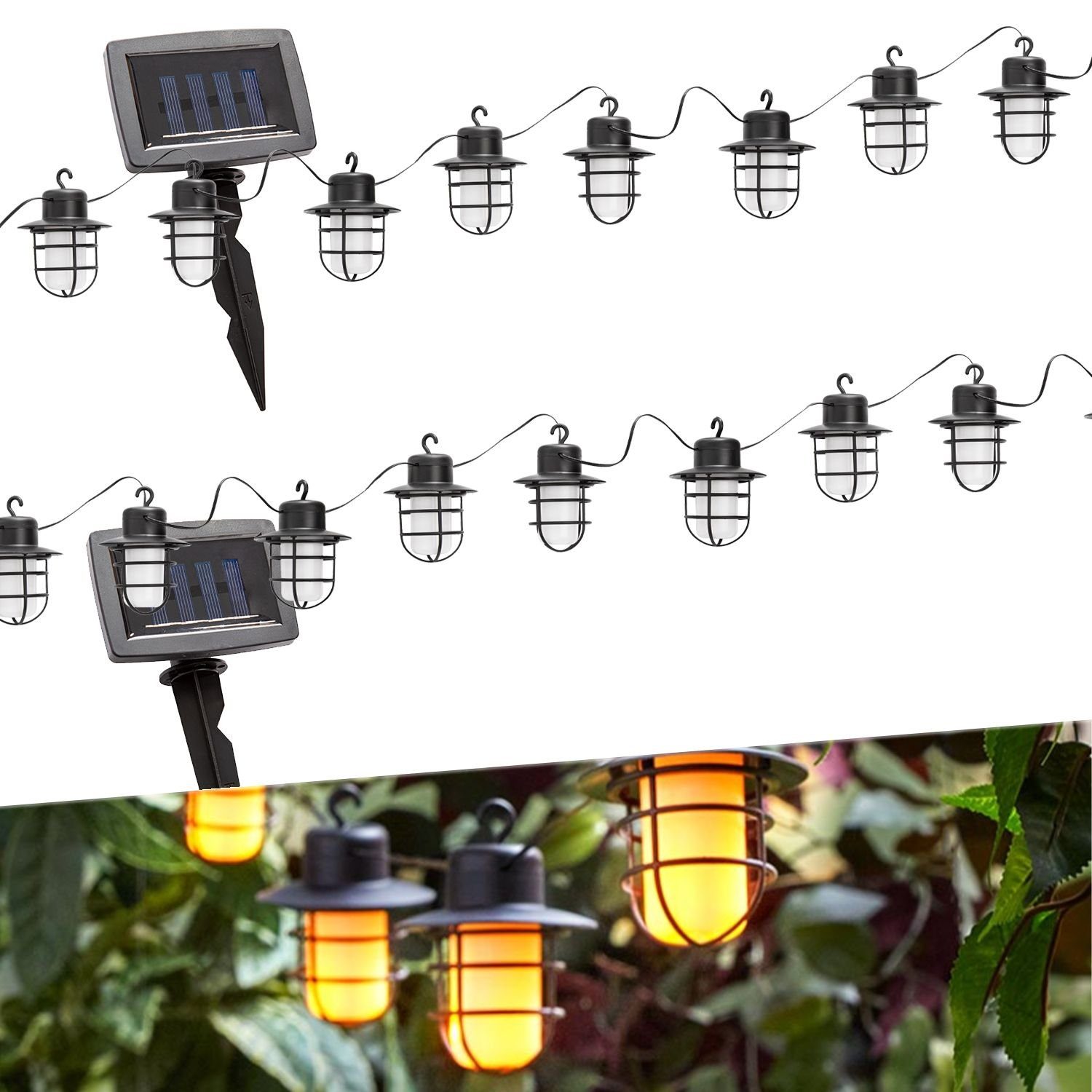 Laterne 2er Garten Lichterkette Solar Set LED Solarleuchte Solarlampe bmf-versand Solarleuchte