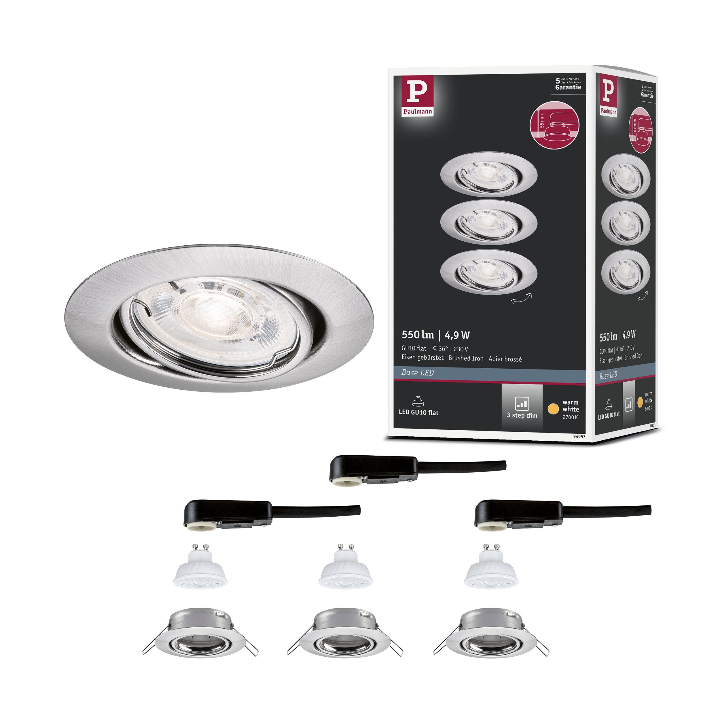 Paulmann LED Einbauleuchte LED Einbauleuchte Base GU10 Flat schwenkbar 3x4,9W 3x550lm 230V dimmba