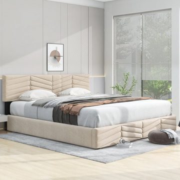 SOFTWEARY Polsterbett Doppelbett mit Lattenrost und Bettkasten (180x200 cm), gepolsterter Kopfteil höhenverstellbar, Samt