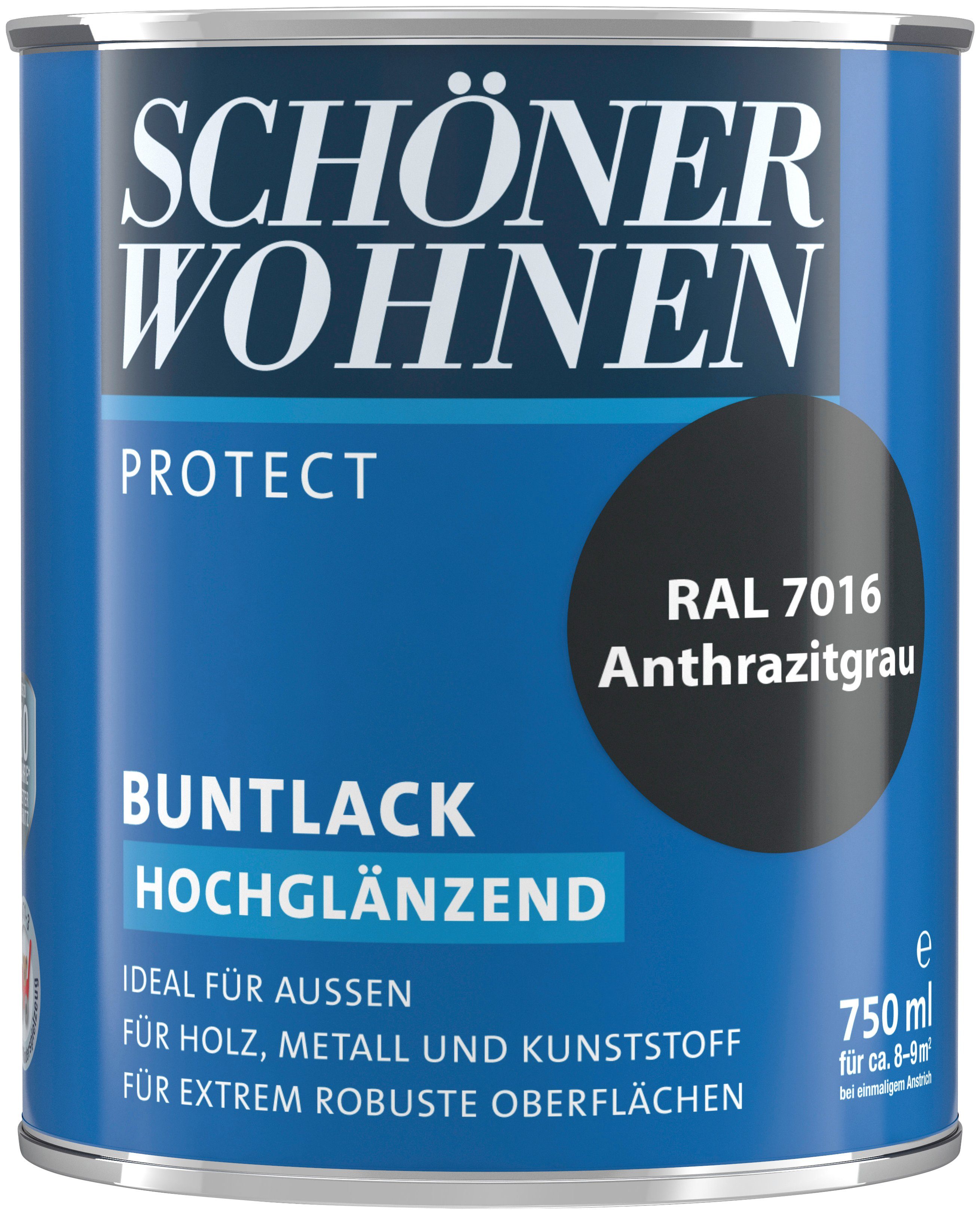 SCHÖNER WOHNEN FARBE Lack Protect Buntlack, 750 ml, anthrazitgrau RAL 7016, hochglänzend, ideal für außen