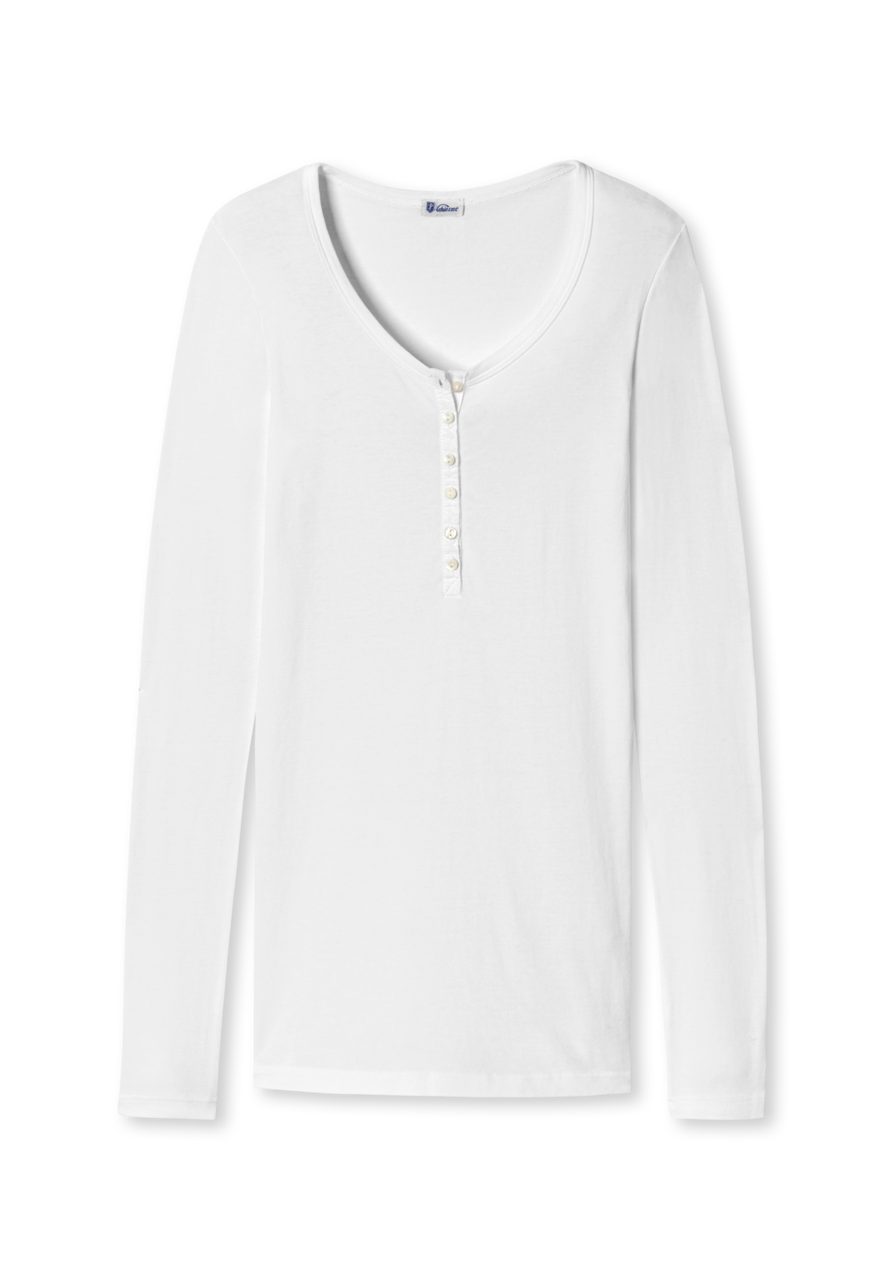 Unterhemd SCHIESSER White Long REVIVAL Berta Button Shirt Perlmuttknöpfe