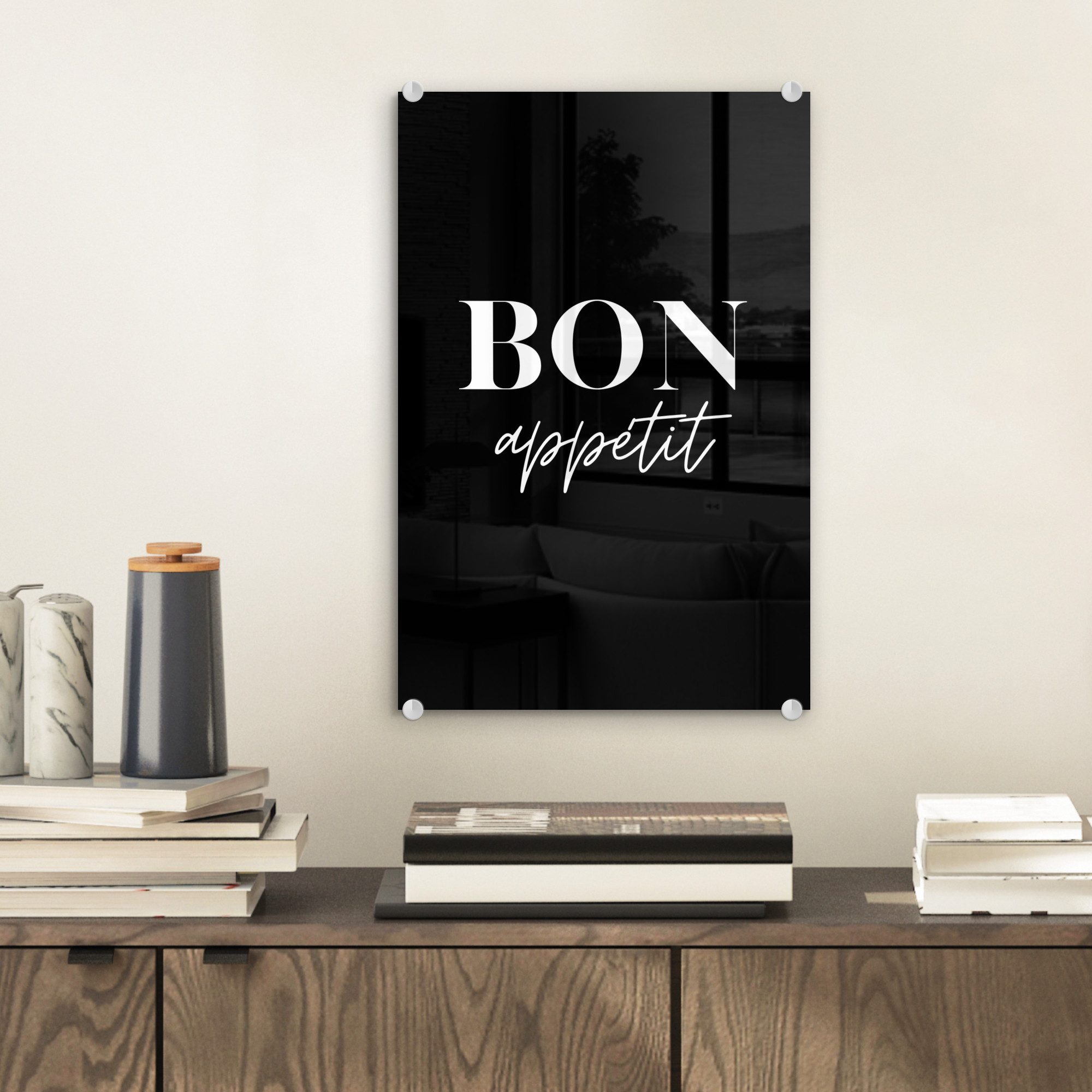 MuchoWow Acrylglasbild Guten Appetit - Zitat - Schwarz - Zitat, Inkl. Aufhä günstig online kaufen